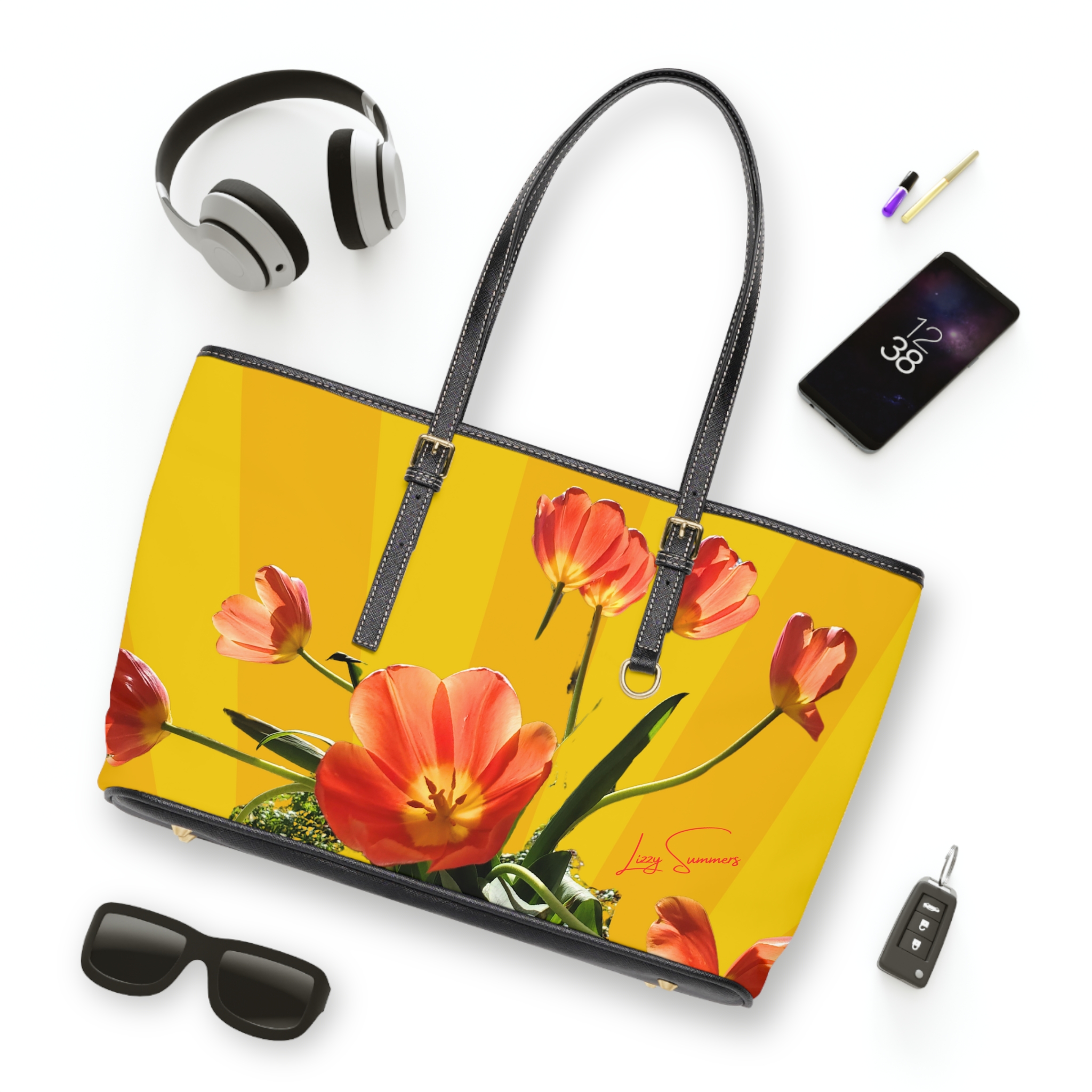 Tulip on Yellow Shoulder Bag - Image 3