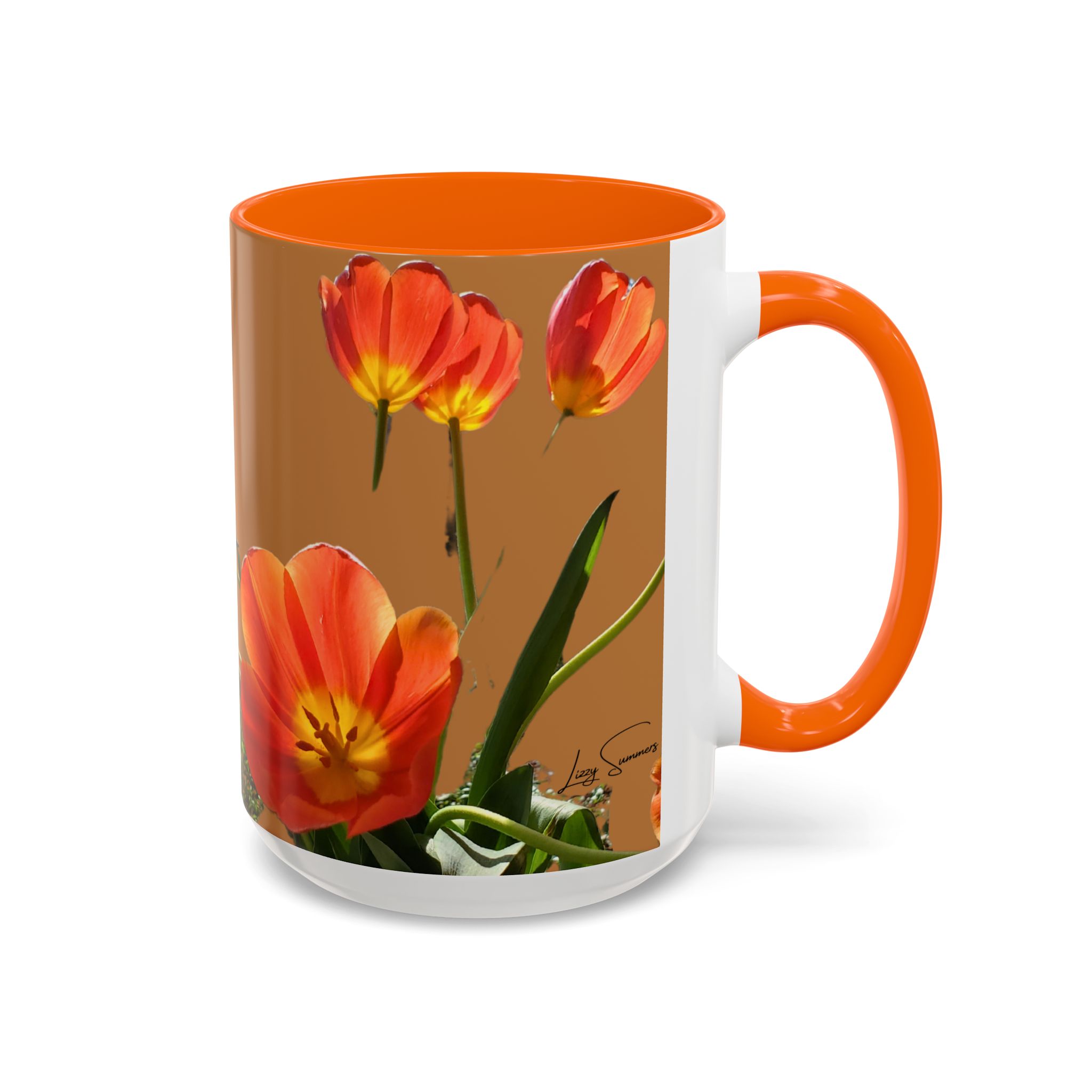 Coffee Mug Tulips on Brown Mug - Image 6