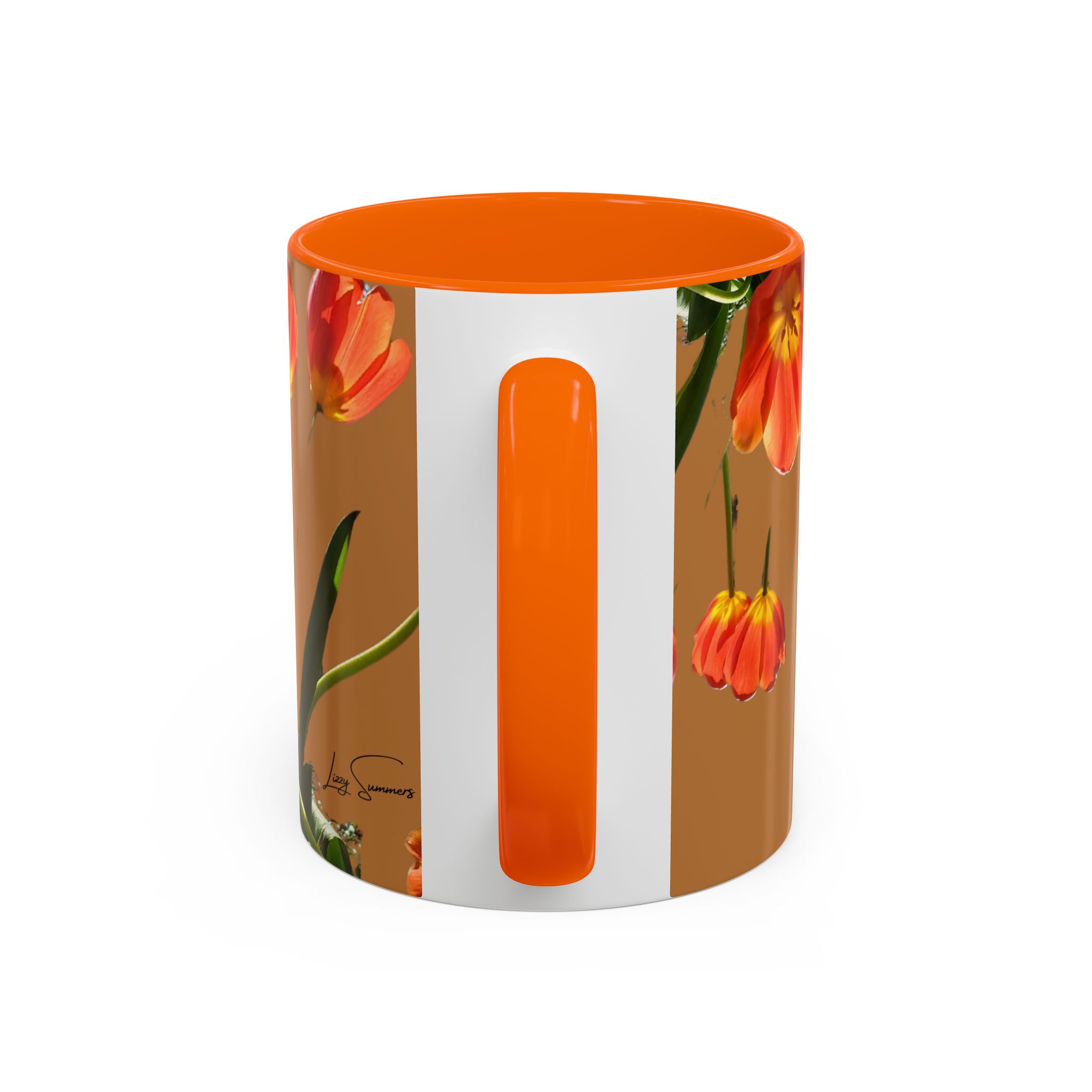 Coffee Mug Tulips on Brown Mug - Image 4