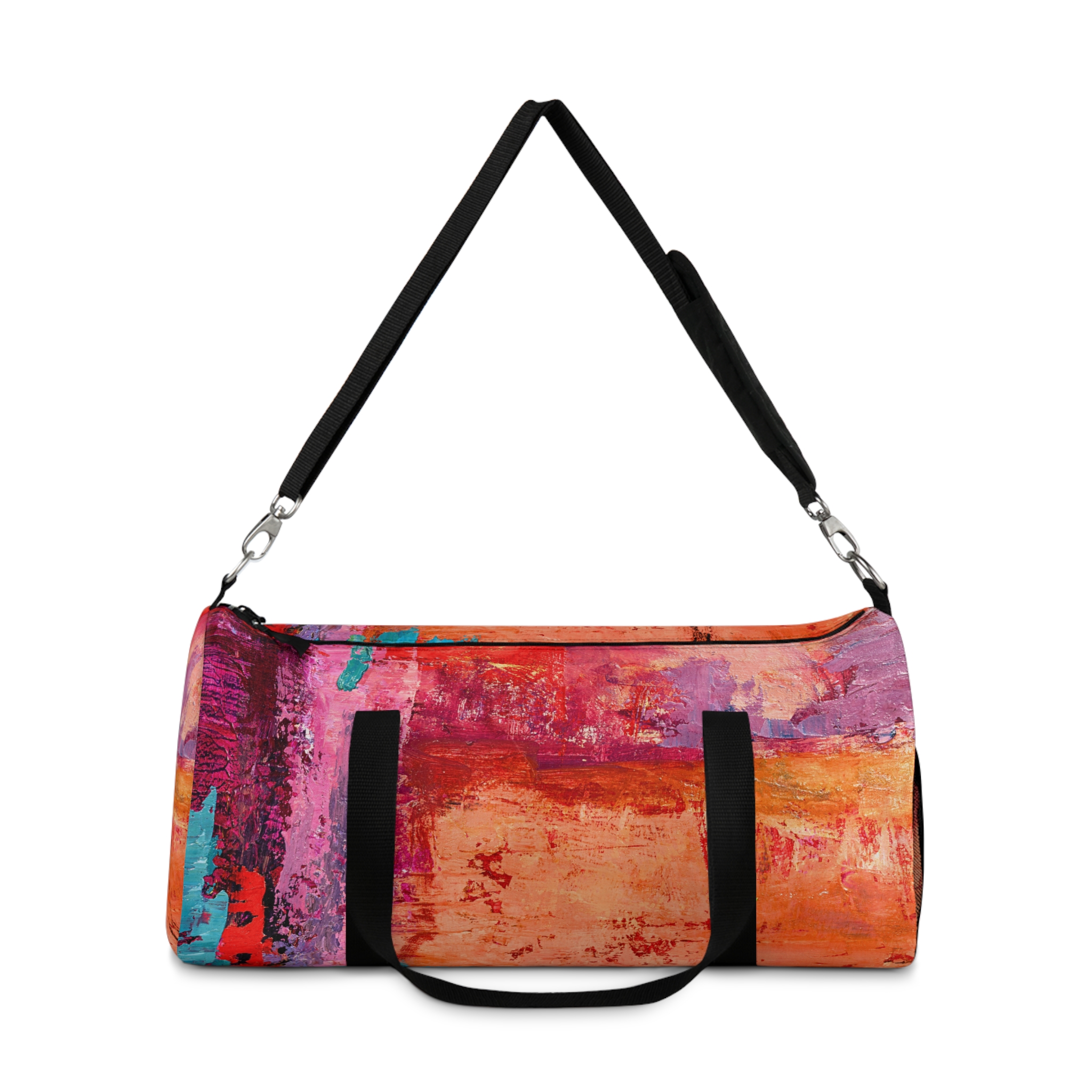 Warm Orange and Red Painterly Duffel Bag - Image 2