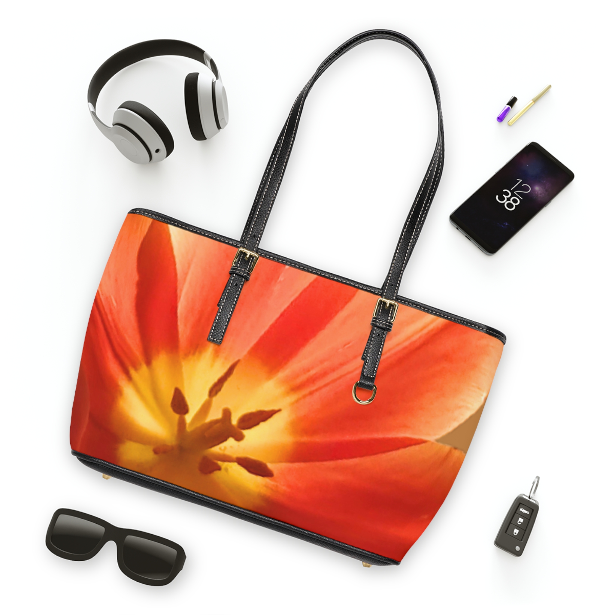 Orange Tulip on Brown Shoulder Bag - Image 7