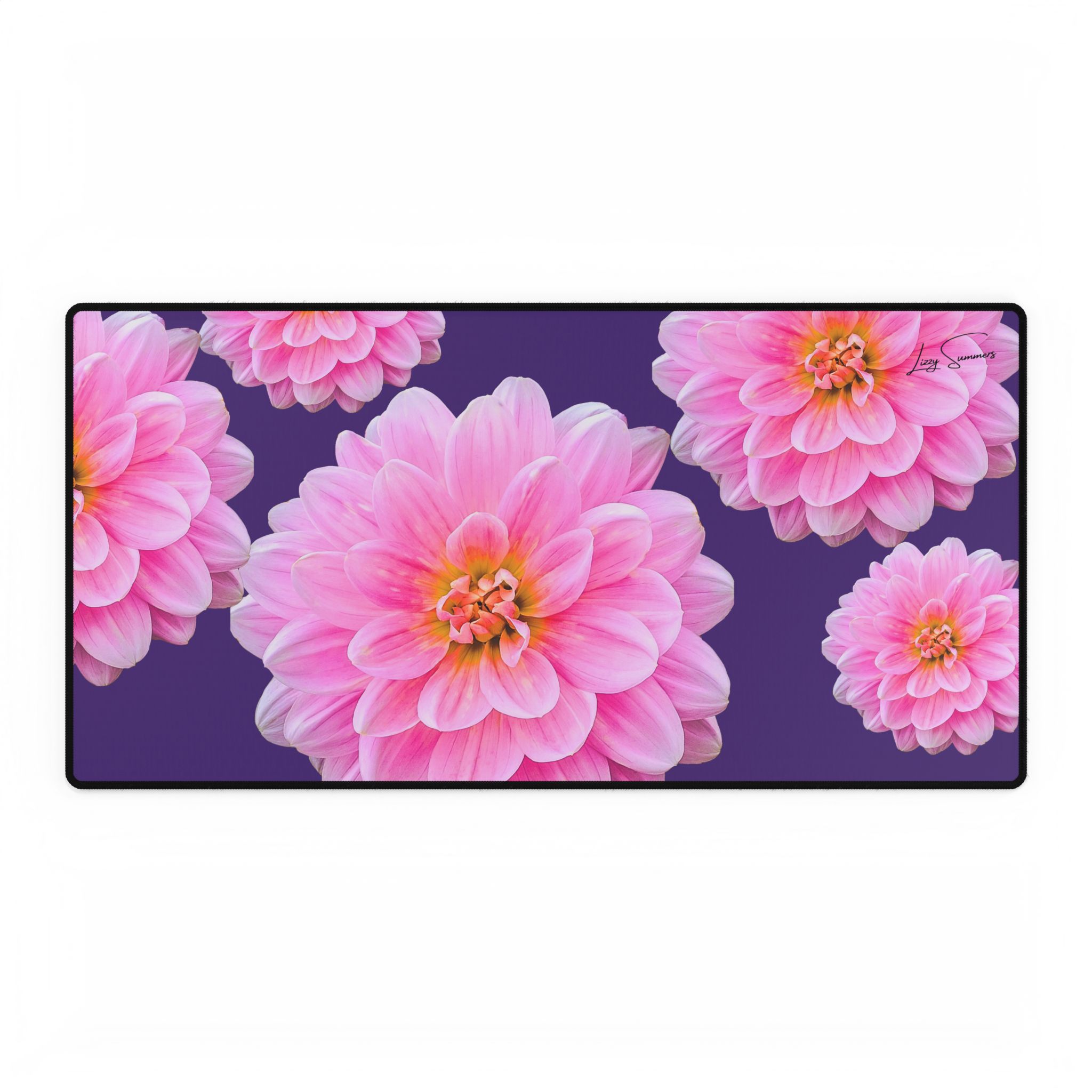 Pink Flower on Purple Dest Mat Desk Pad
