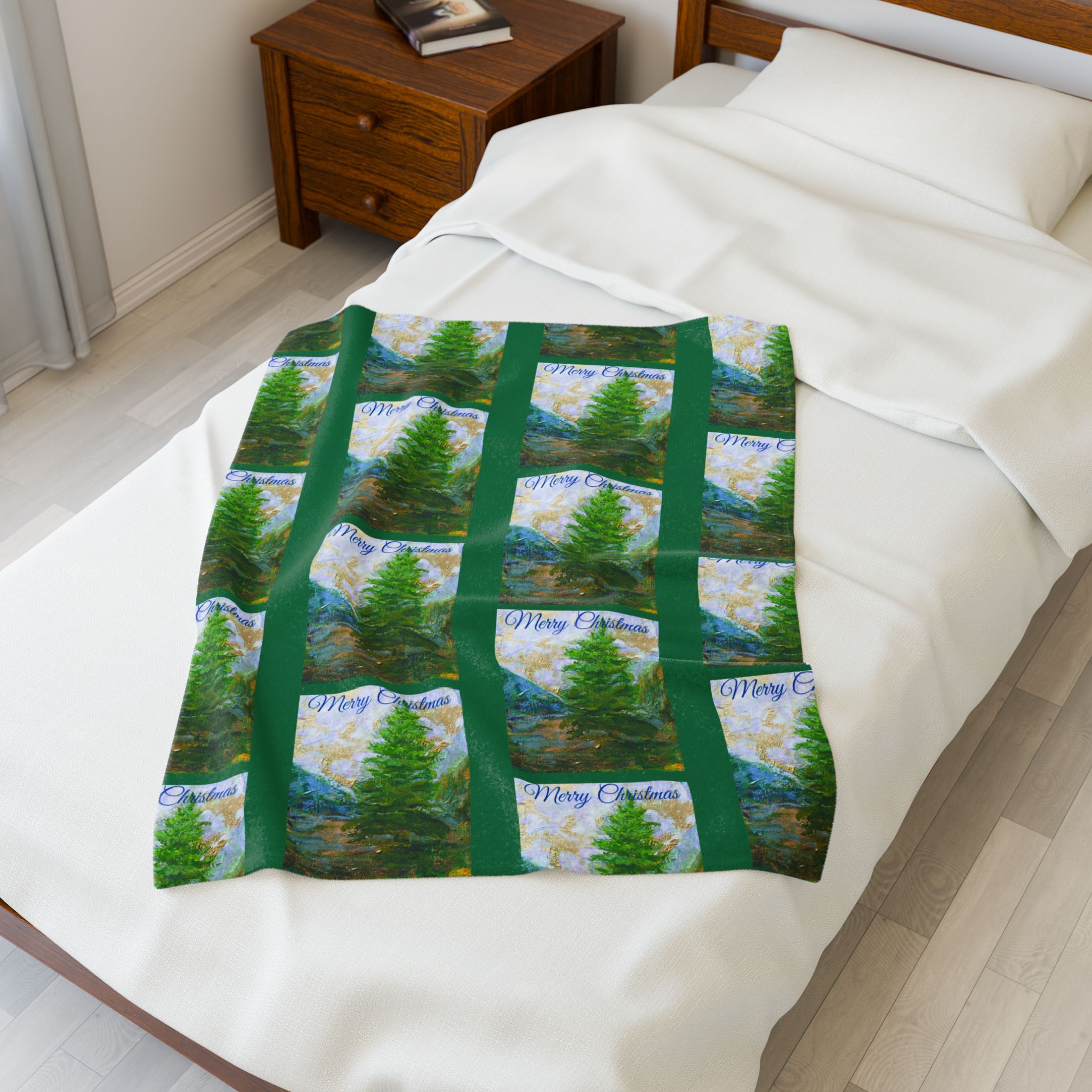 Cozy Velveteen Plush Blanket with Tree Design - Perfect for Holiday Comfort Green - Image 3