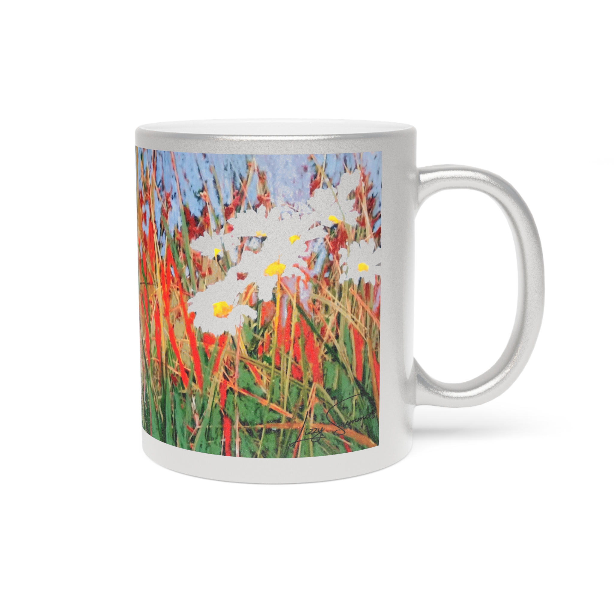 Metallic Mug (SilverGold) Pastel Daisies - Image 3
