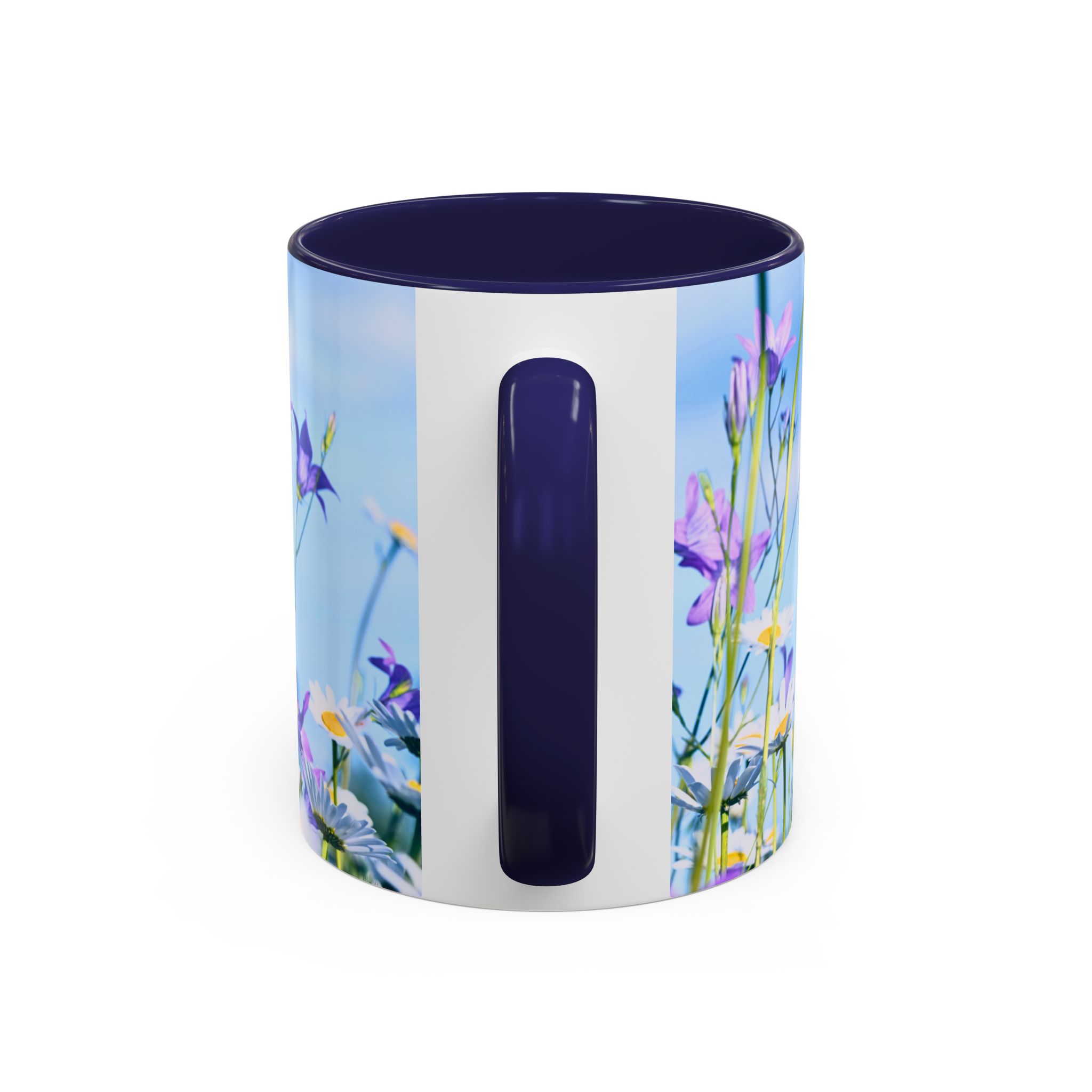 Coffee Mug Daisies and Purple Flowers on black mug - Image 4