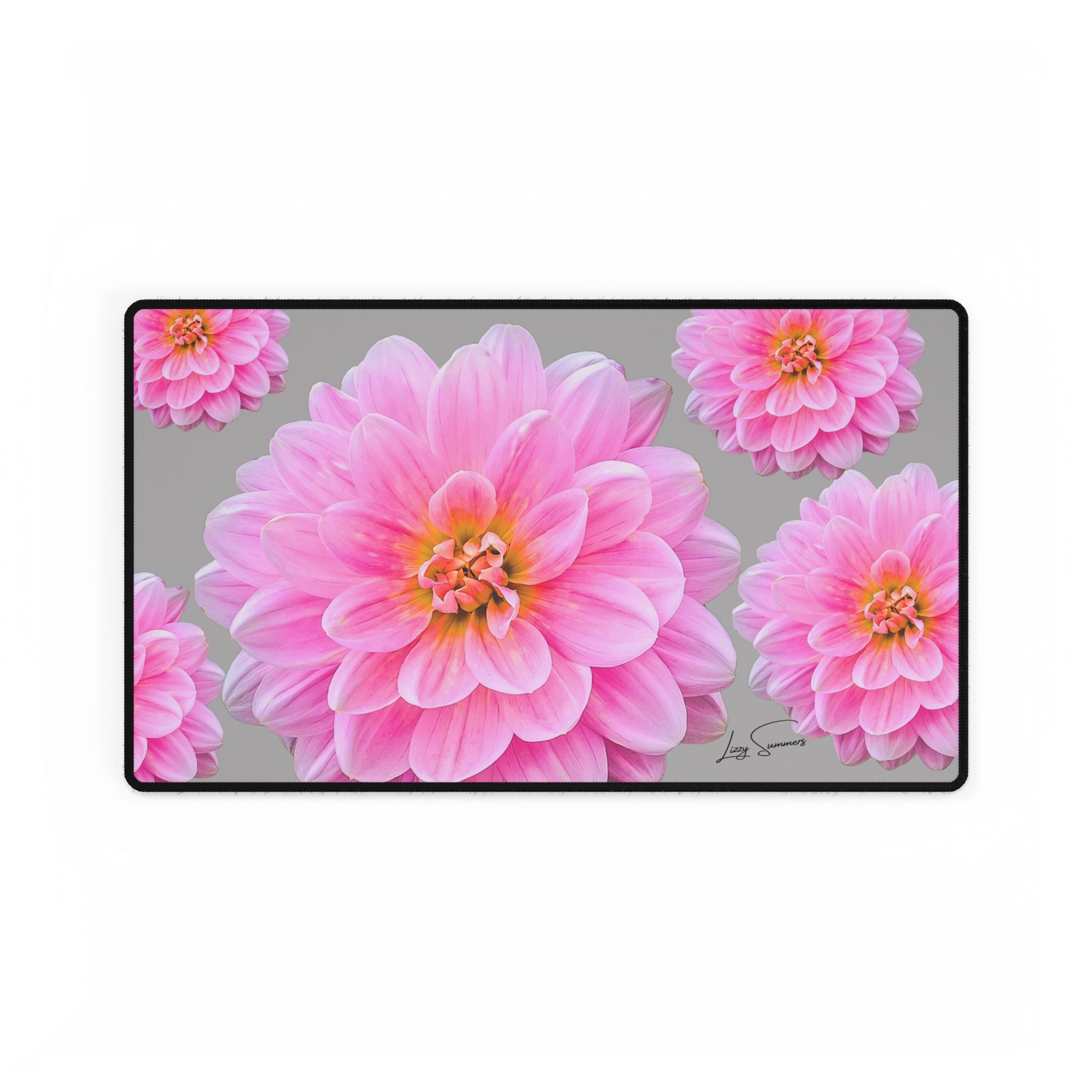 Pink Flower on Grey Desk Mat Desk Pad - Image 9