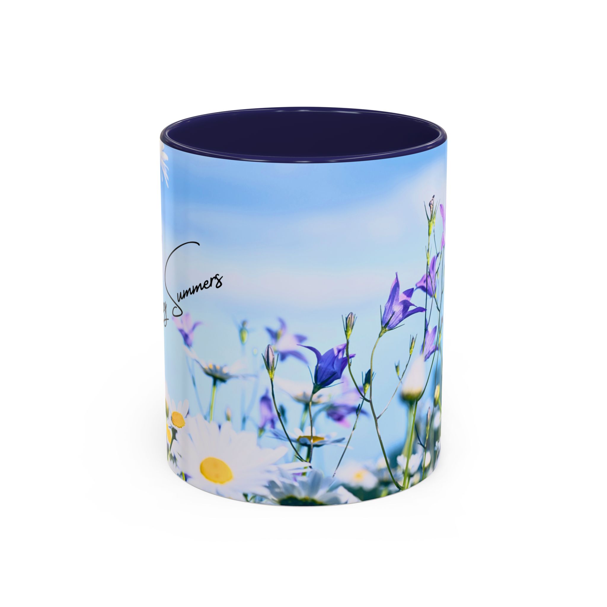 Coffee Mug Daisies and Purple Flowers on black mug - Image 2