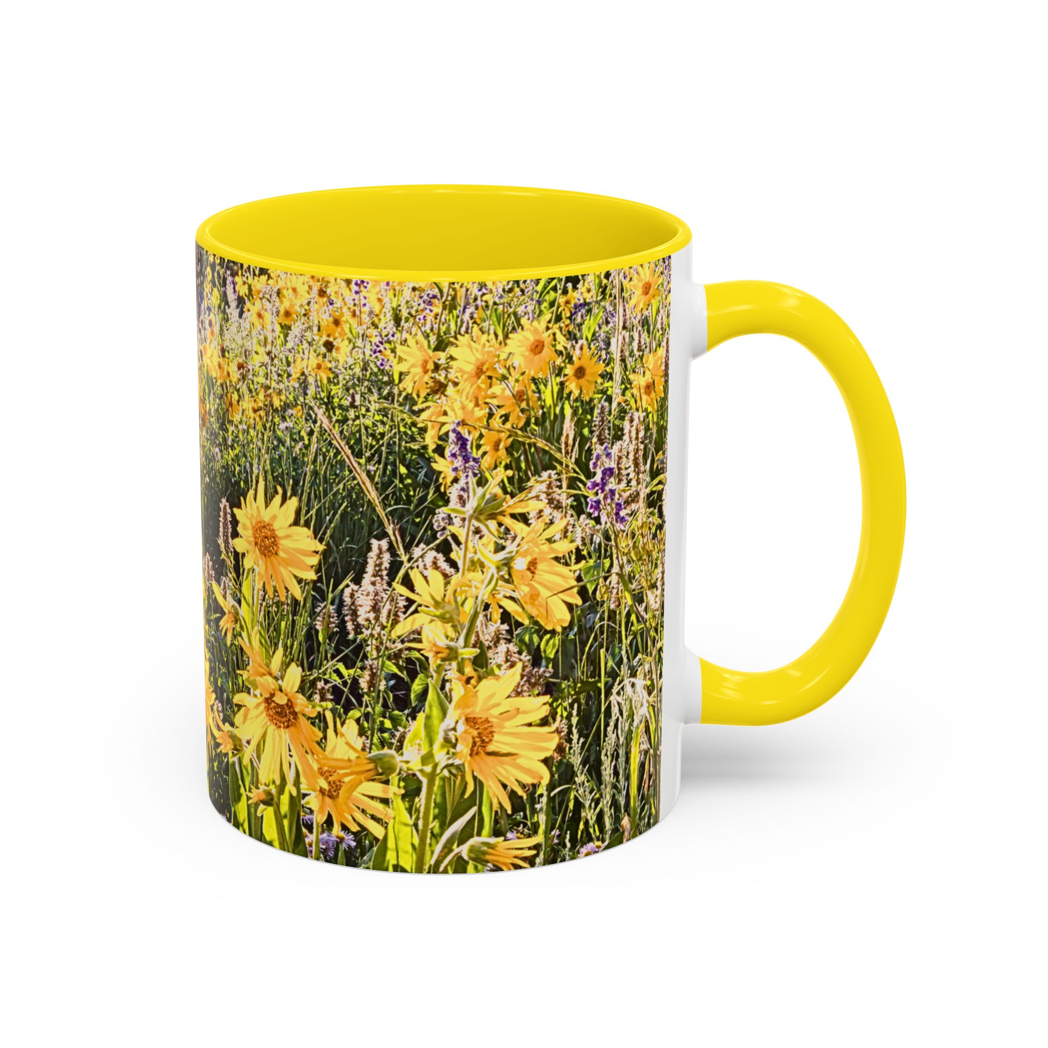 sunflower on yellow coffee mug