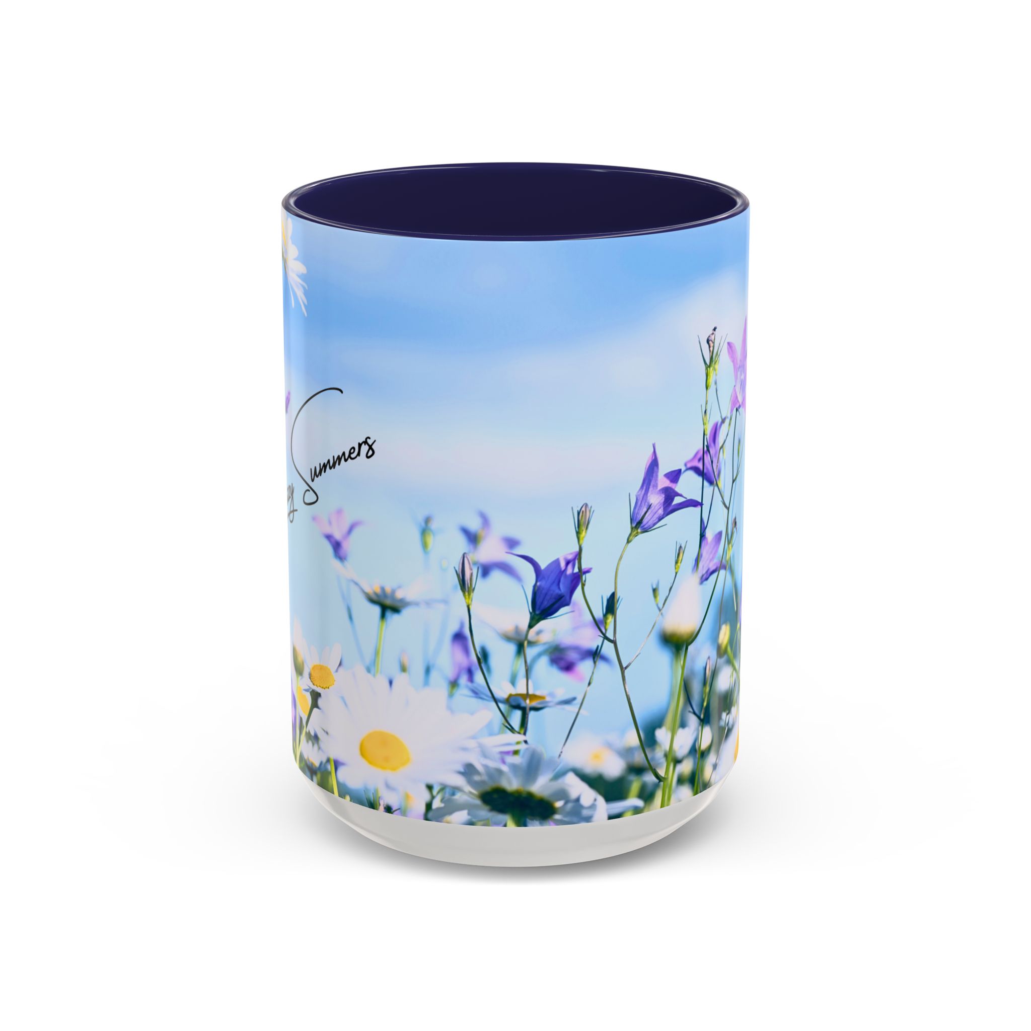 Coffee Mug Daisies and Purple Flowers on black mug - Image 5