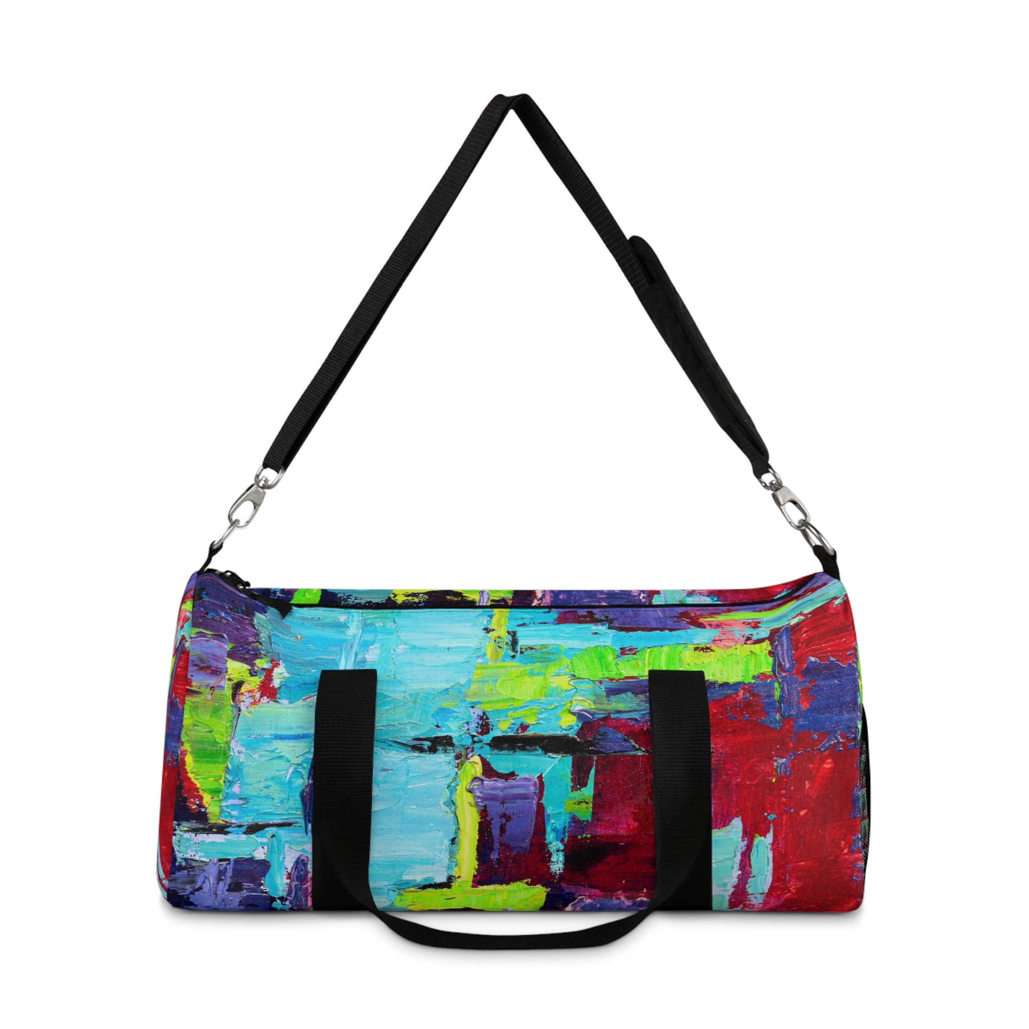 Bold Red and Sky Blue Duffle Bag - Image 6