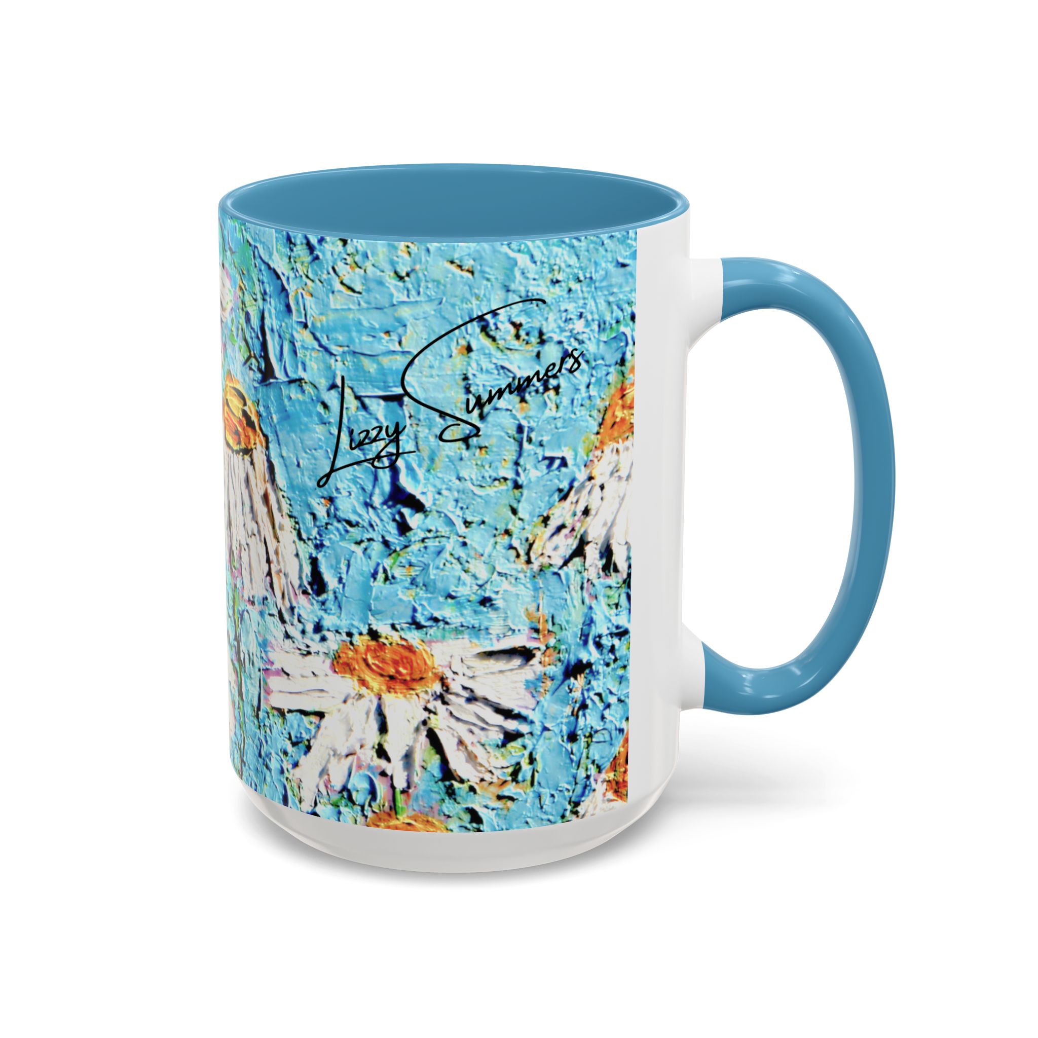 Coffee Mug Painted Daisies in Blue Sky - Image 6