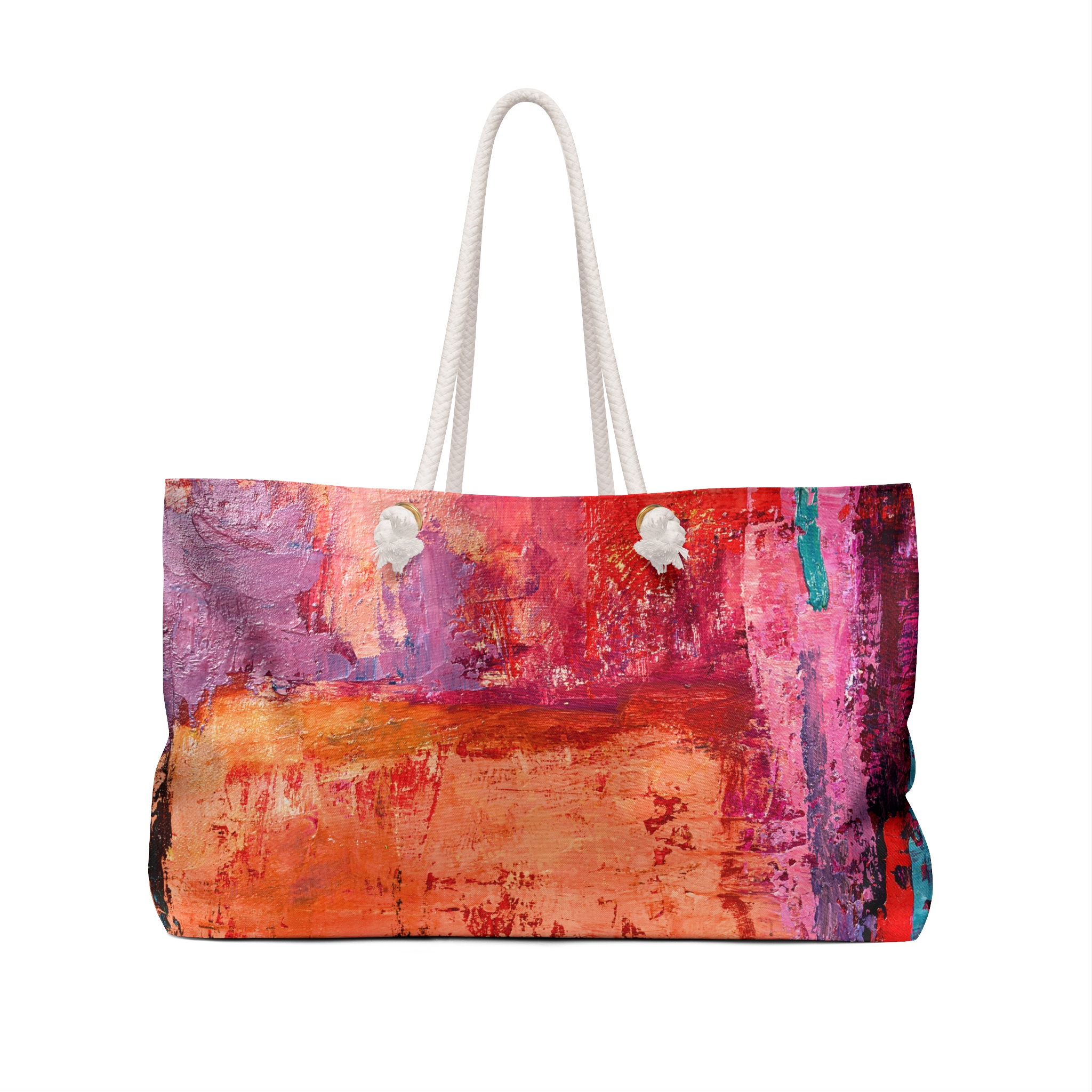 Warm Orange and Red Painterly Weekender Tote bag - Image 2
