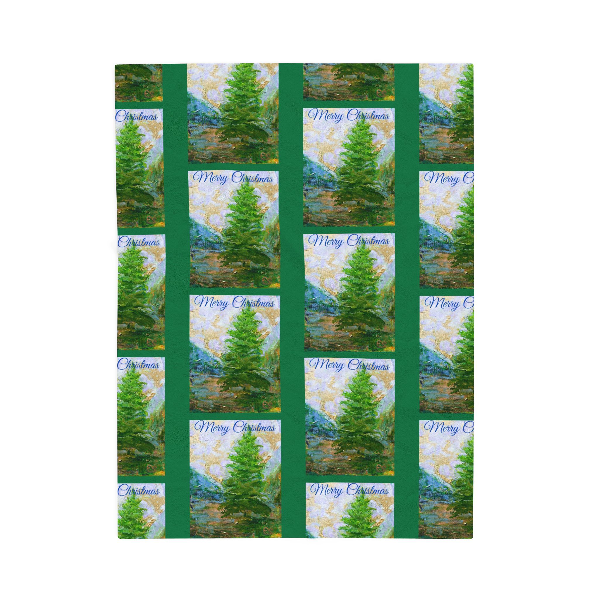 Cozy Velveteen Plush Blanket with Tree Design - Perfect for Holiday Comfort Green