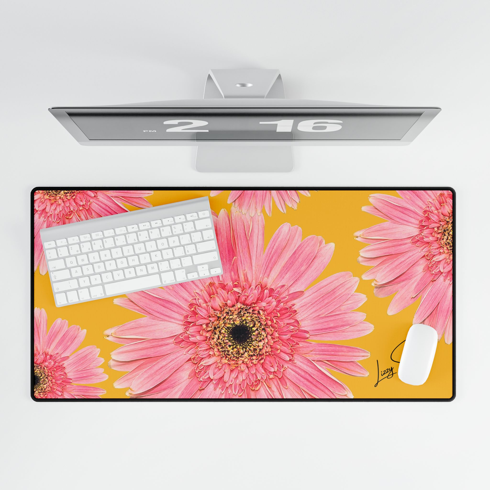 Desk Mat Desk Pad Pink Flower on Yellow - Image 4