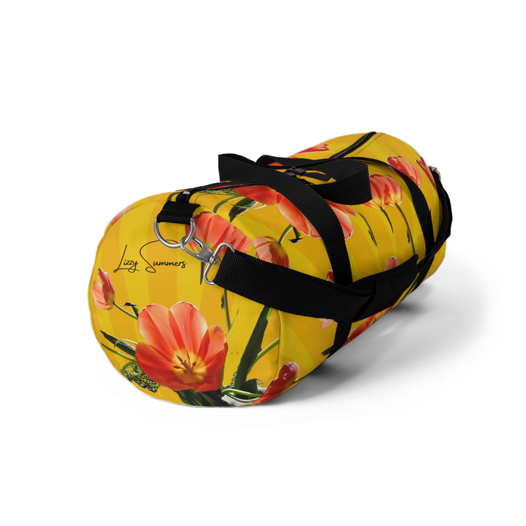 Vibrant Red Tulips on Yellow Duffel Bag - Image 7