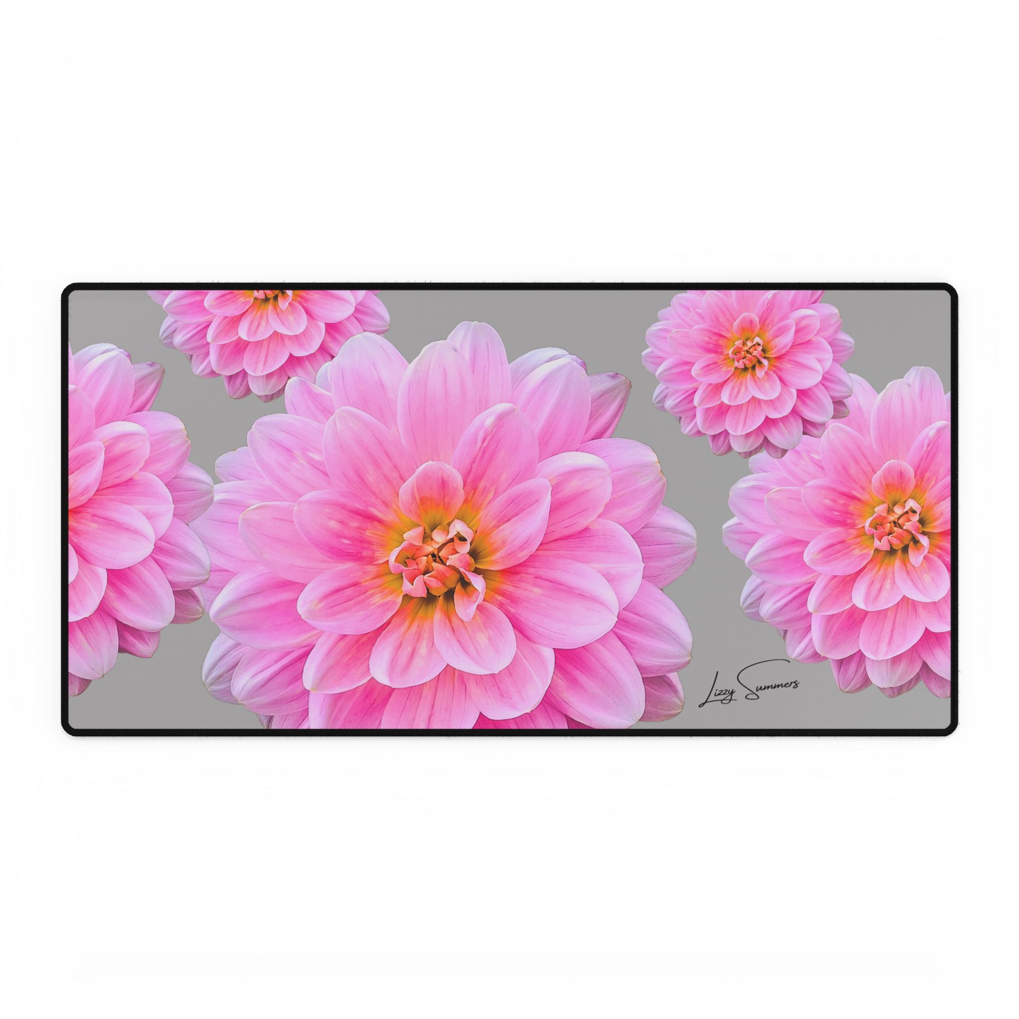 Pink Flower on Grey Desk Mat Desk Pad