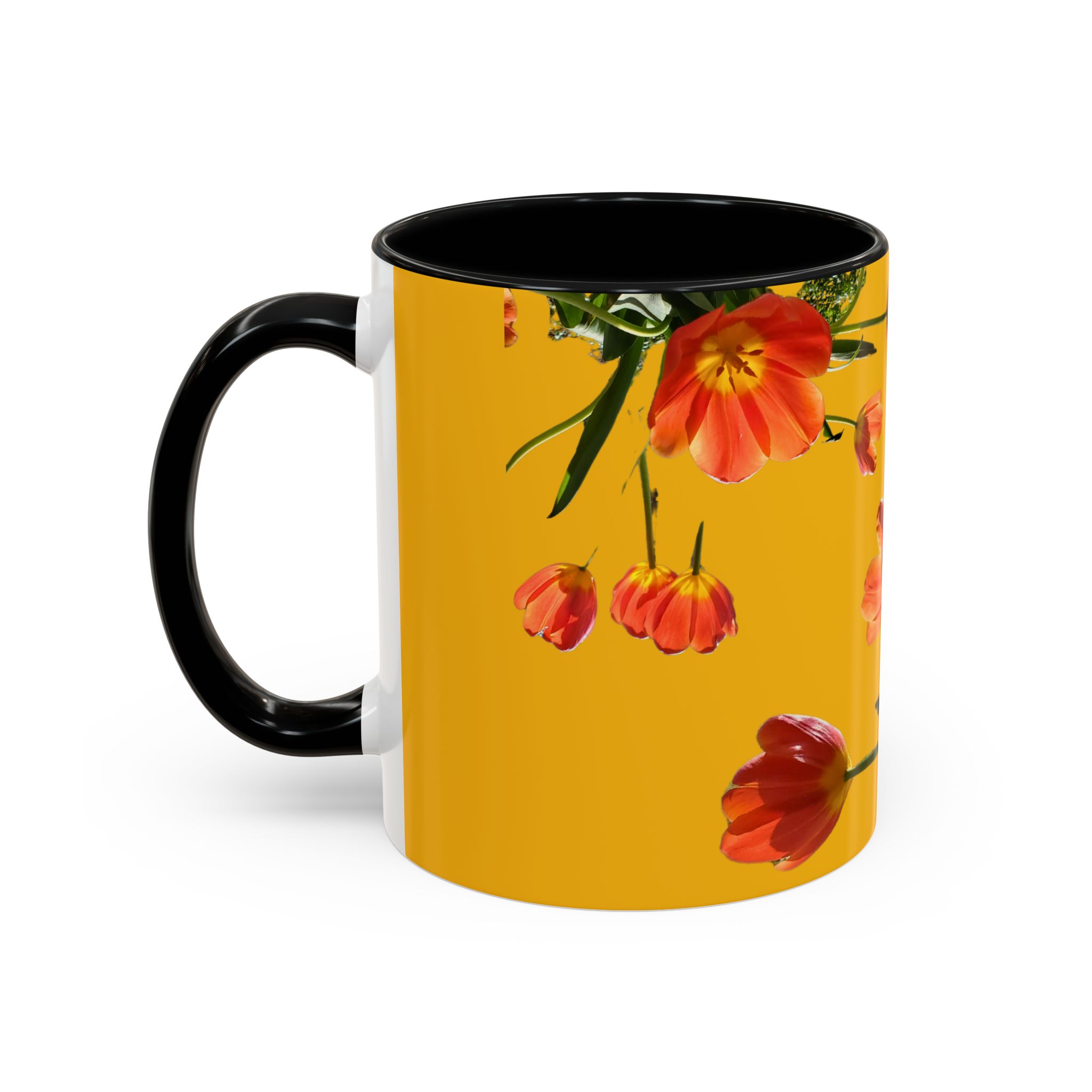 Mug, Cheerful Bright Tulips on Yellow Coffee Cup, Floral Tea Mug, Spring Flower Design, Gift for Gardener, Mother's Day Present, Kitchen