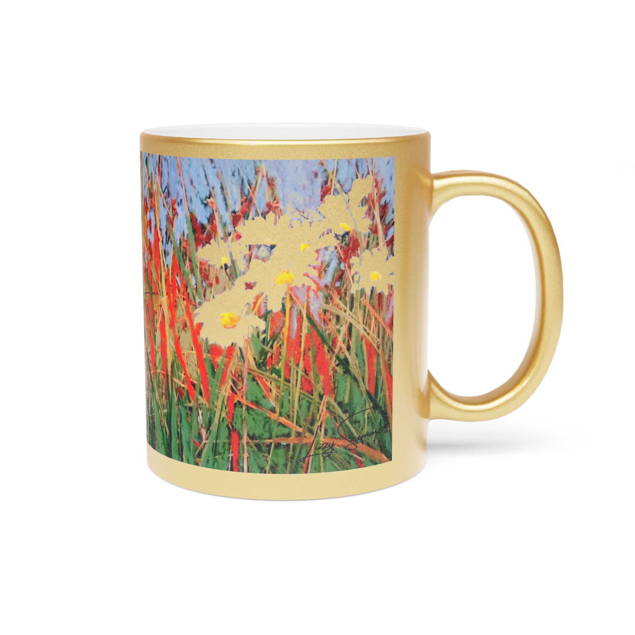 Metallic Mug (SilverGold) Pastel Daisies - Image 7