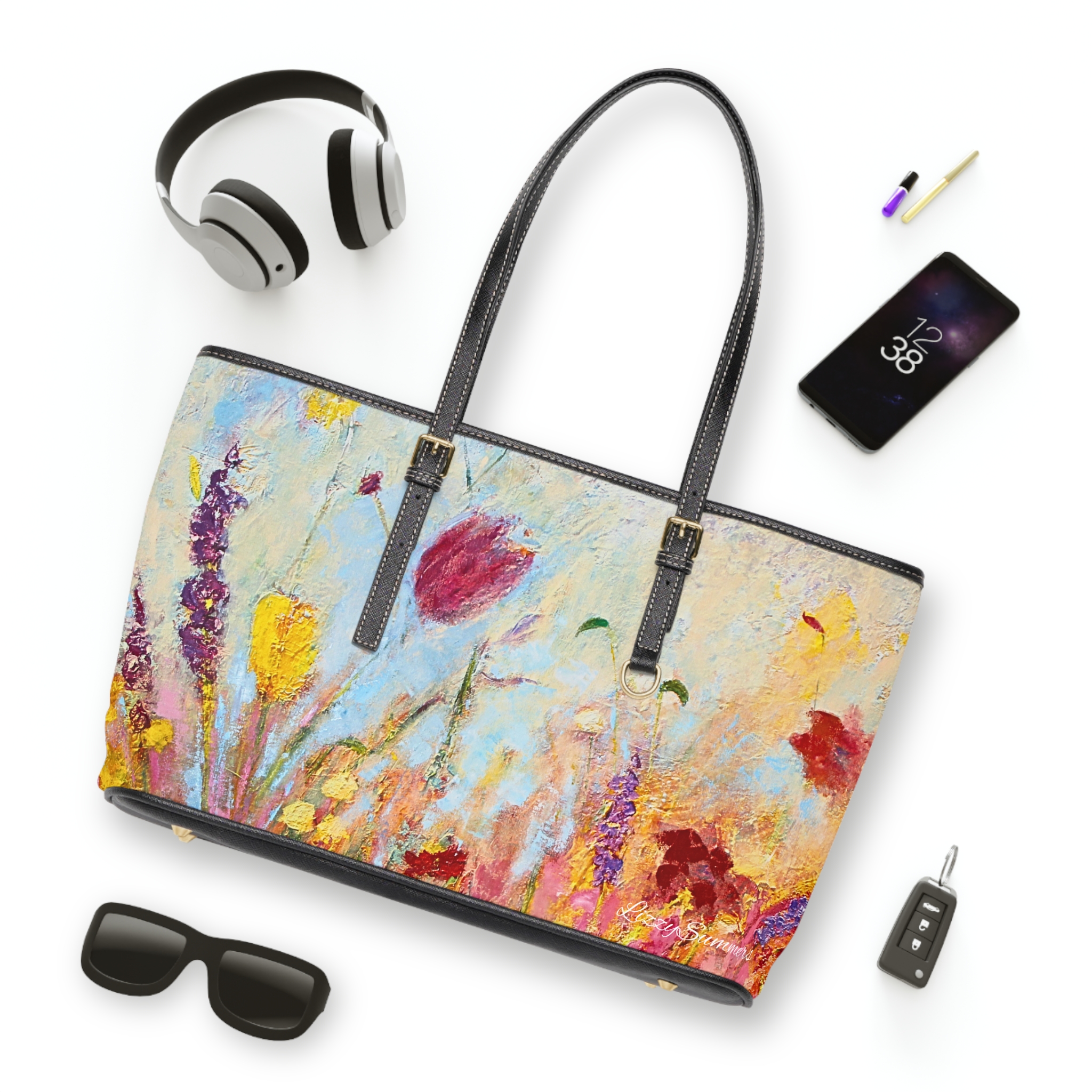 Shoulder Bag Painted Wild Flowers - Image 3
