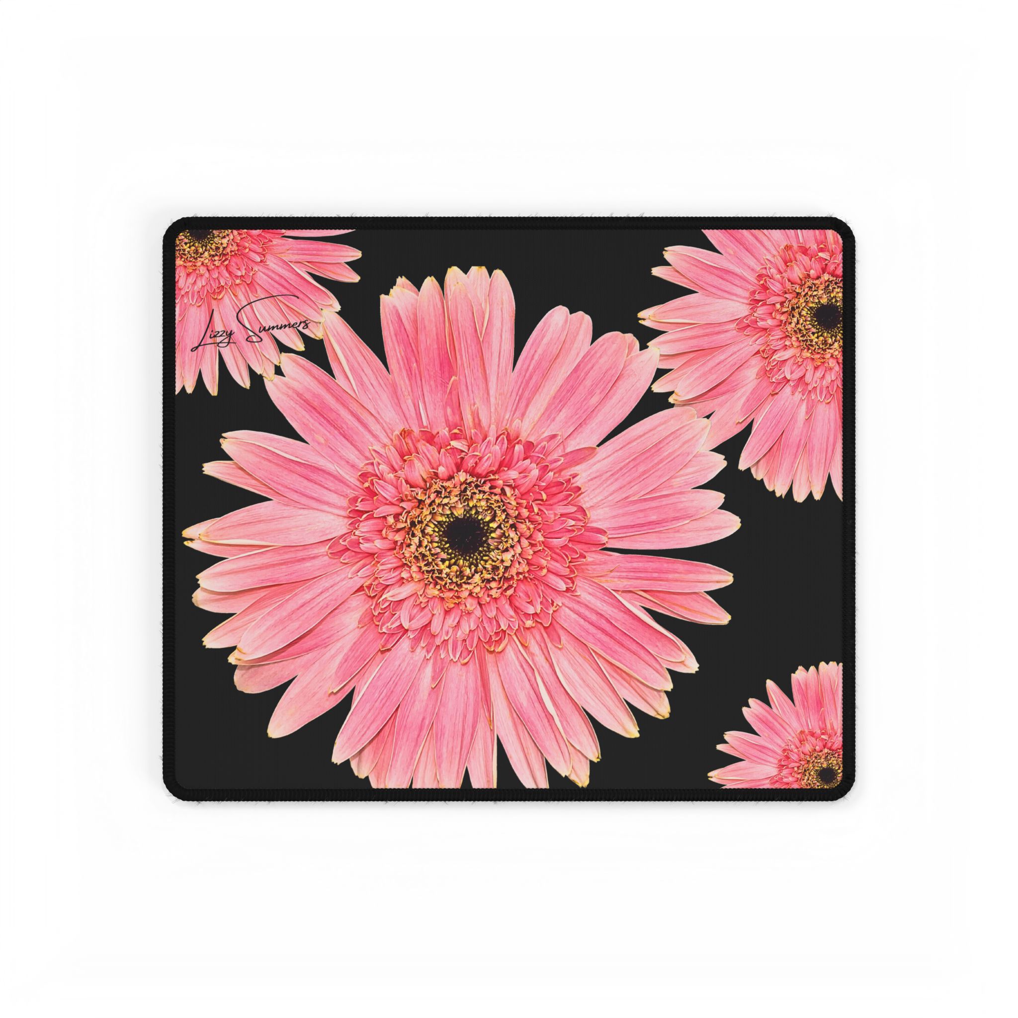 Desk Mat Desk Pad Pink Flower on Black - Image 5