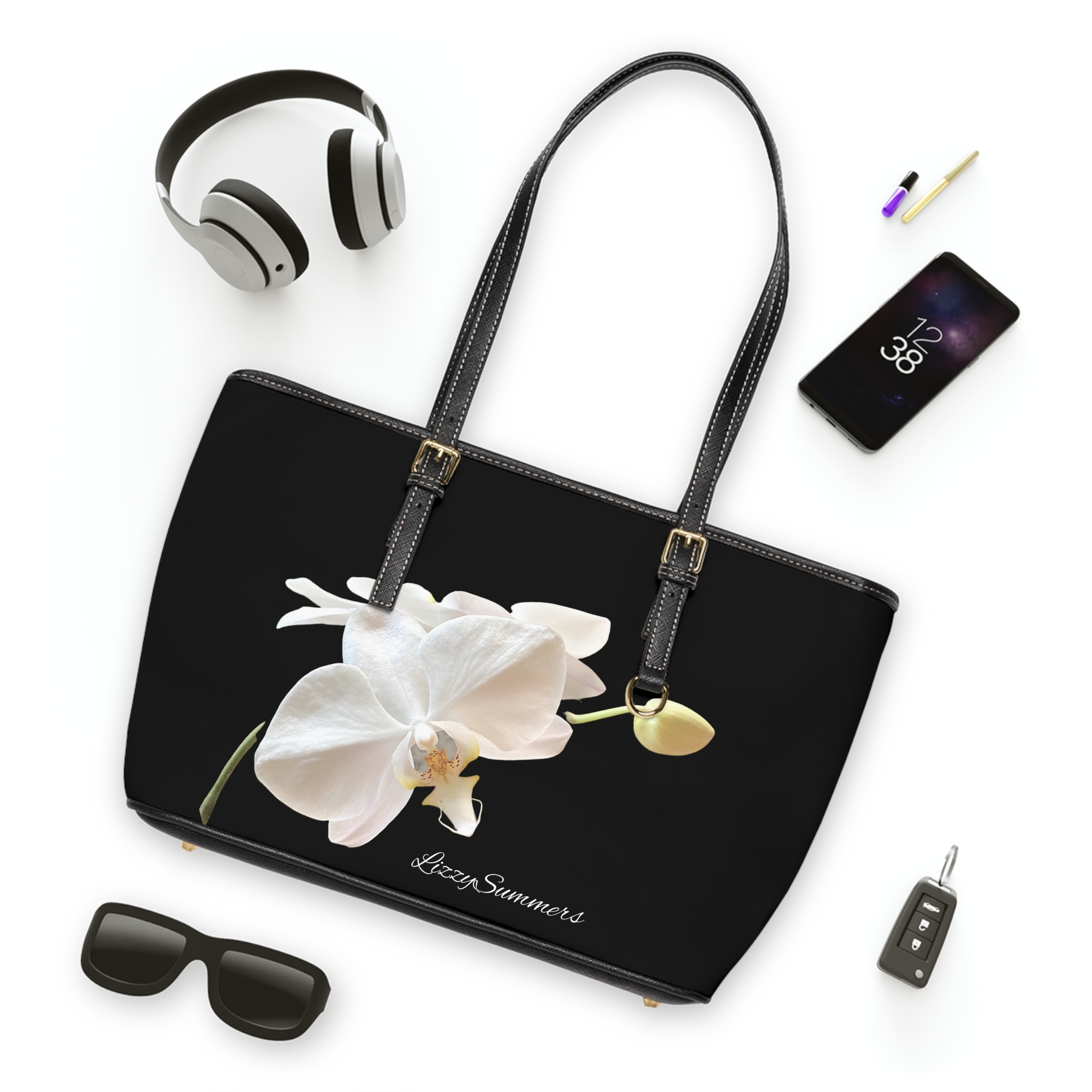 Limited Edition White Orchid Black Shoulder Bag - Image 7