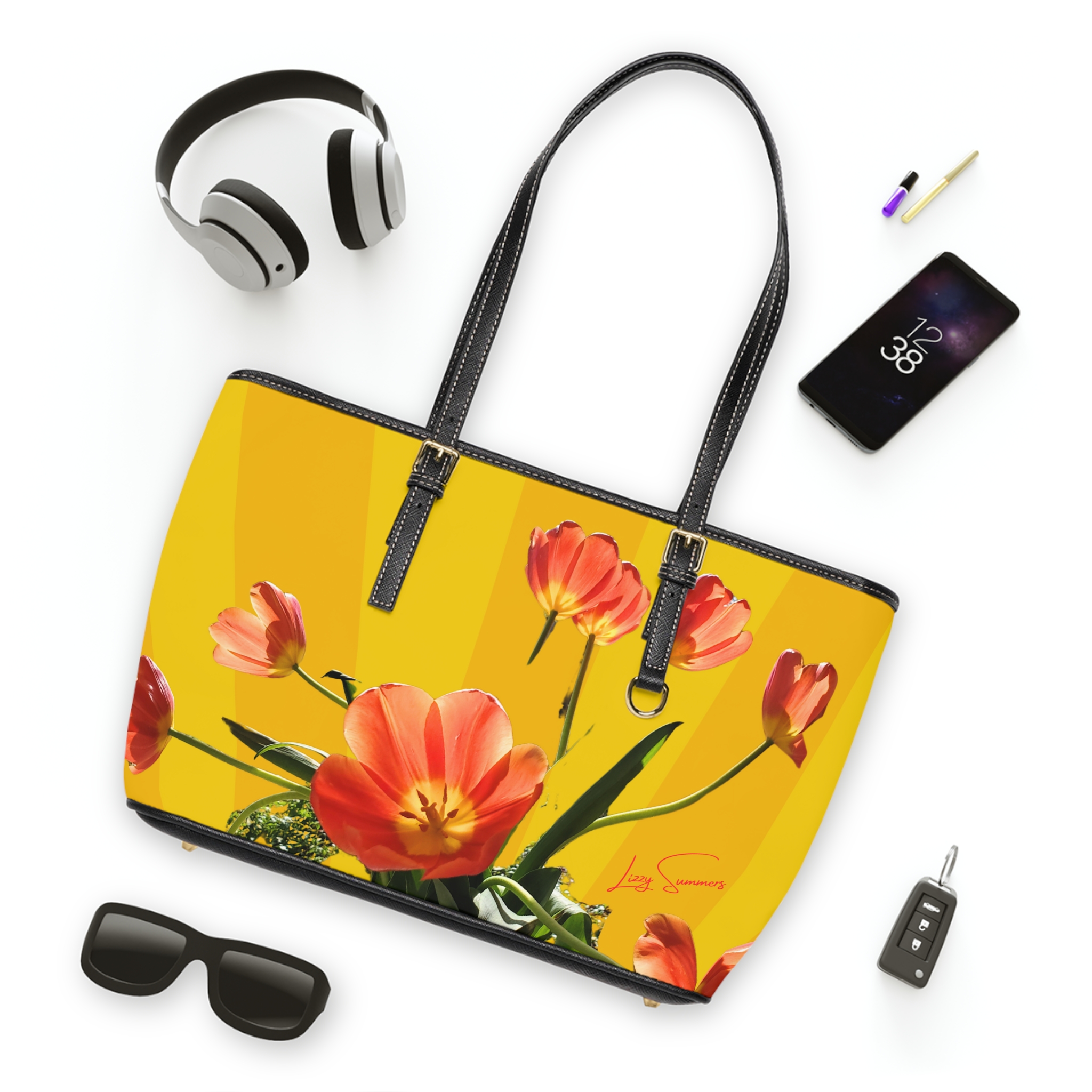 Tulip on Yellow Shoulder Bag - Image 7