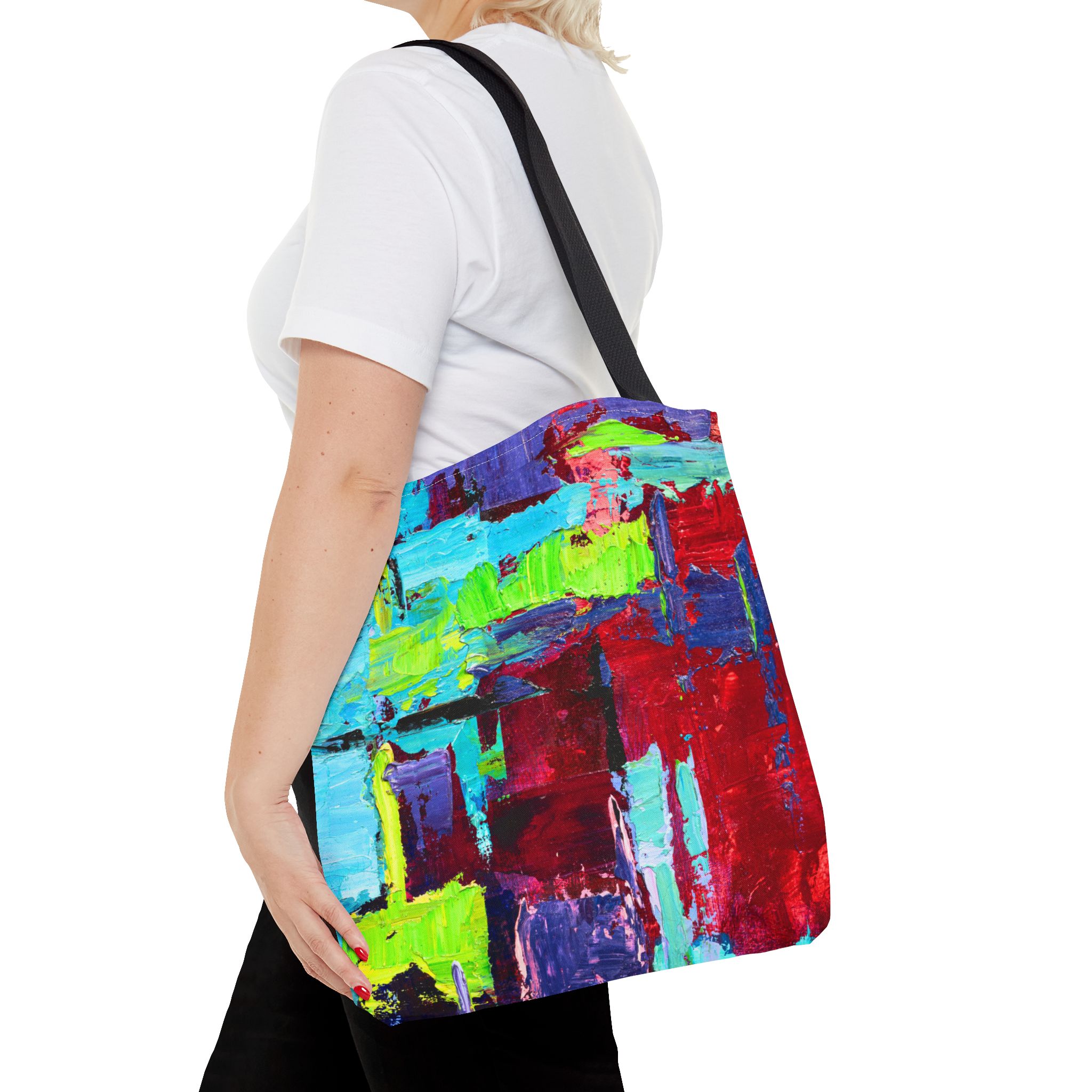 Abstract Painterly Deep Red and Sky Blue Tote Bag - Image 8