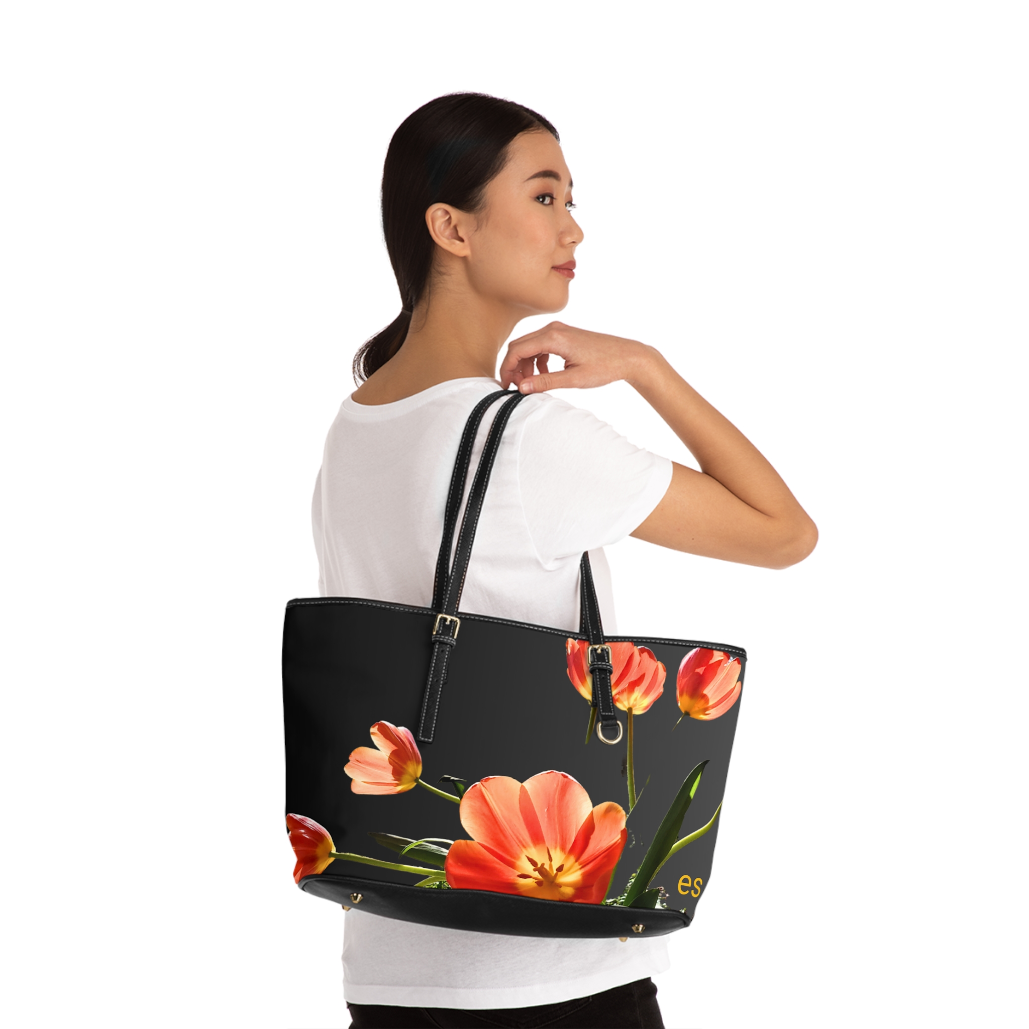 Shoulder Bag, Orange Tulip on Black - Image 4
