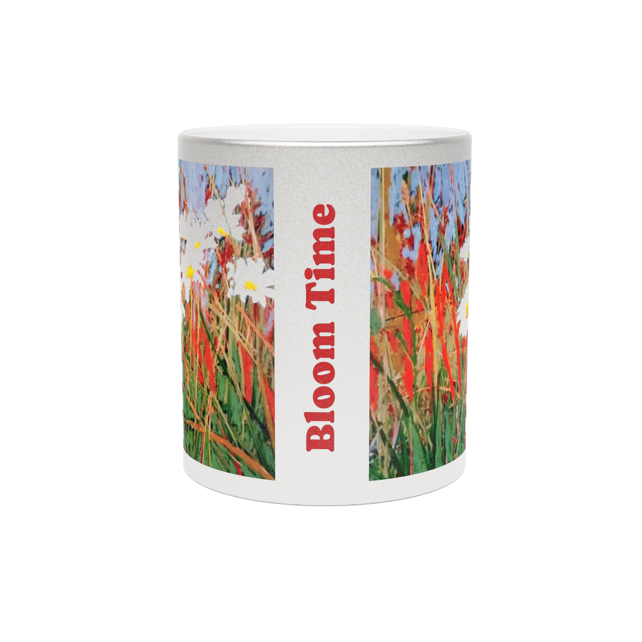 Coffee Mug Metallic (SilverGold) Pastel Daisies