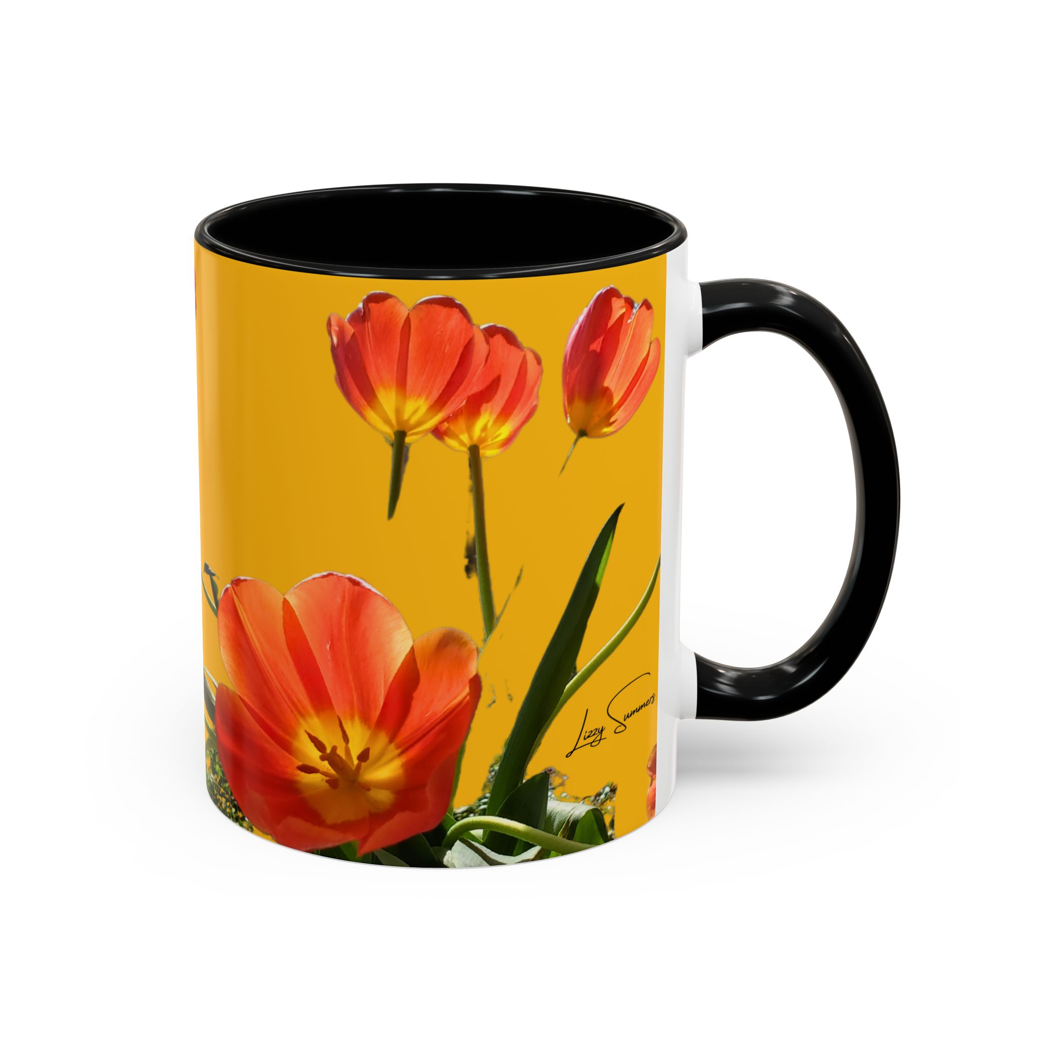 Mug, Cheerful Bright Tulips on Yellow Coffee Cup, Floral Tea Mug, Spring Flower Design, Gift for Gardener, Mother's Day Present, Kitchen - Image 3