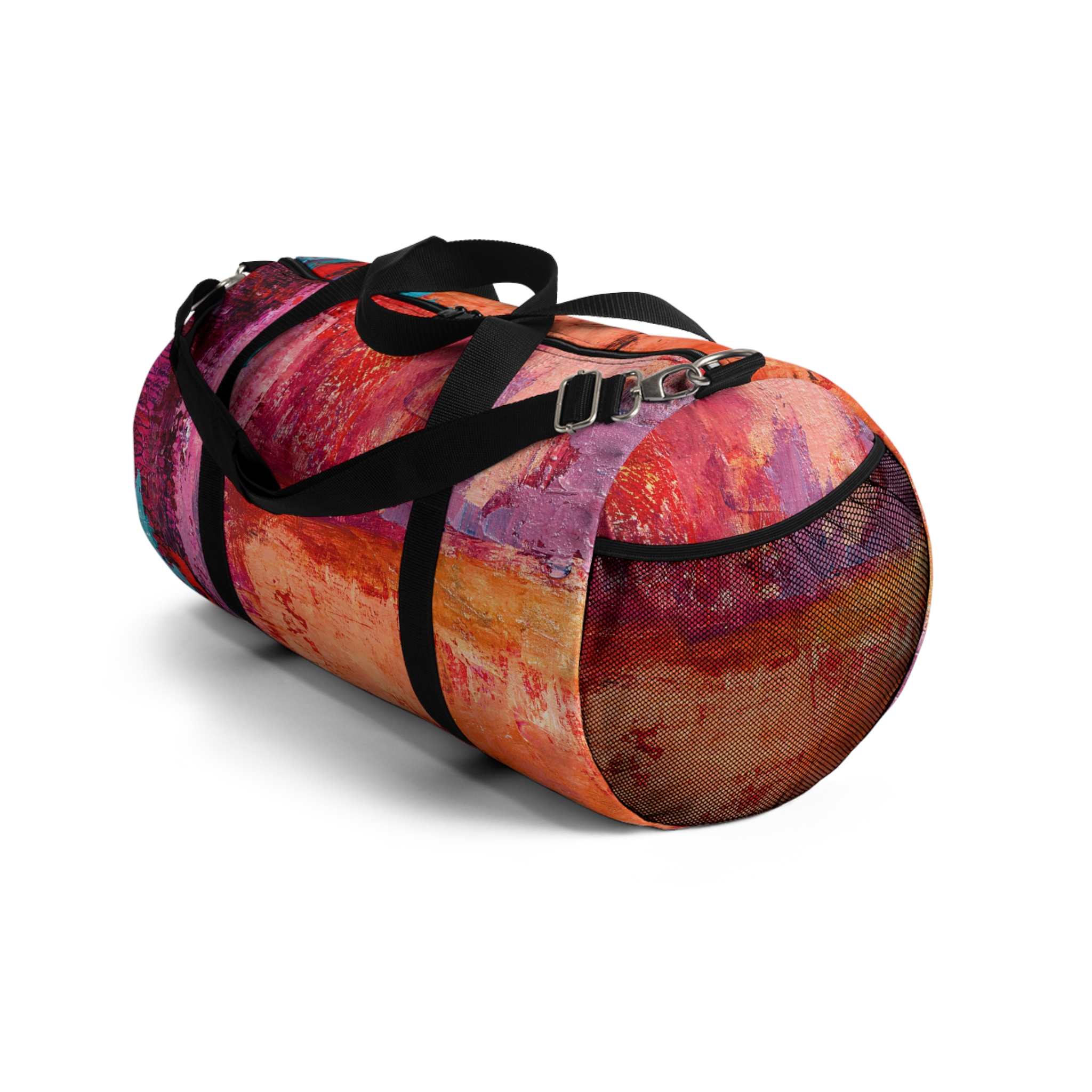 Warm Orange and Red Painterly Duffel Bag - Image 4