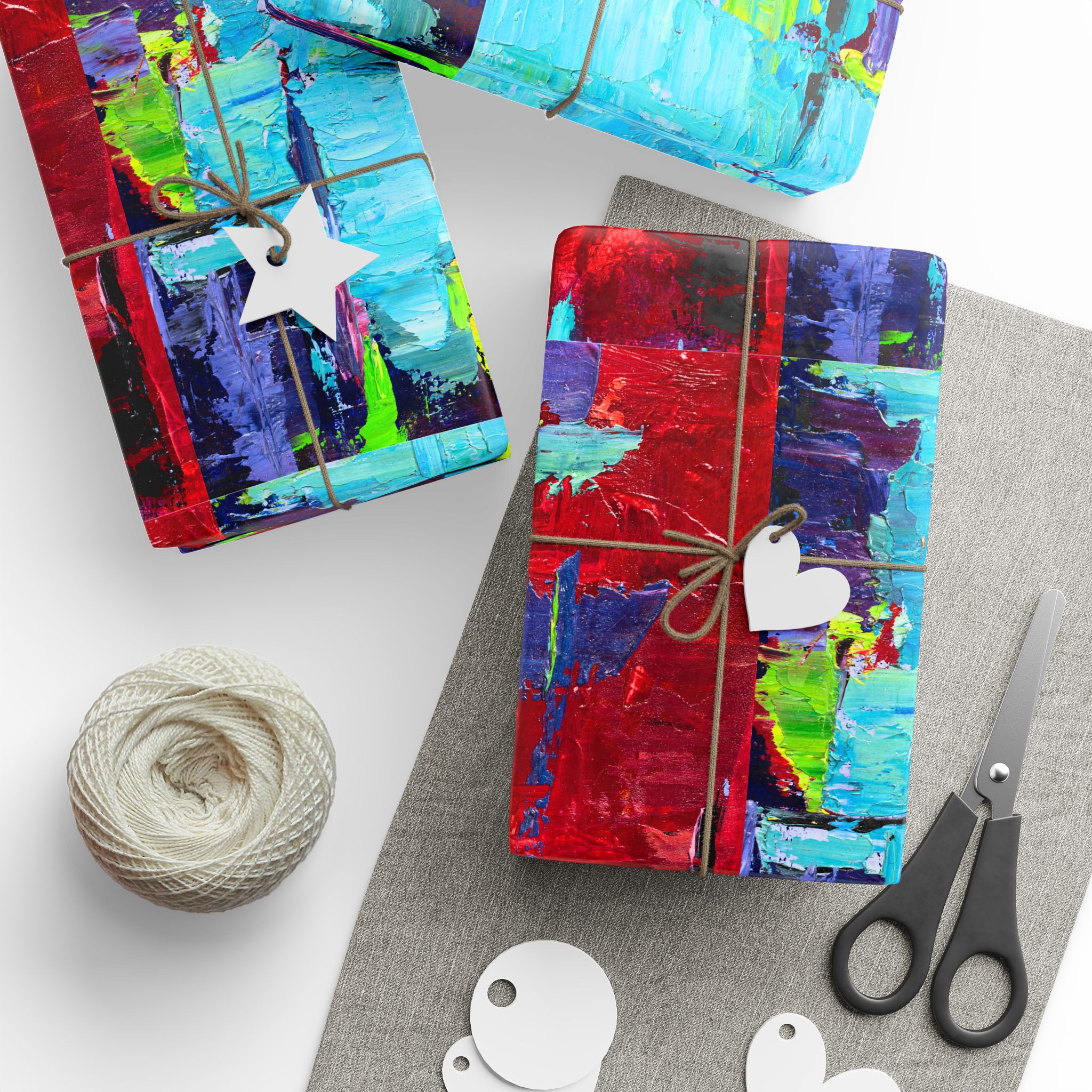 Wrapping paper Bold Red and Sky Blue Abstract Painterly - Image 3