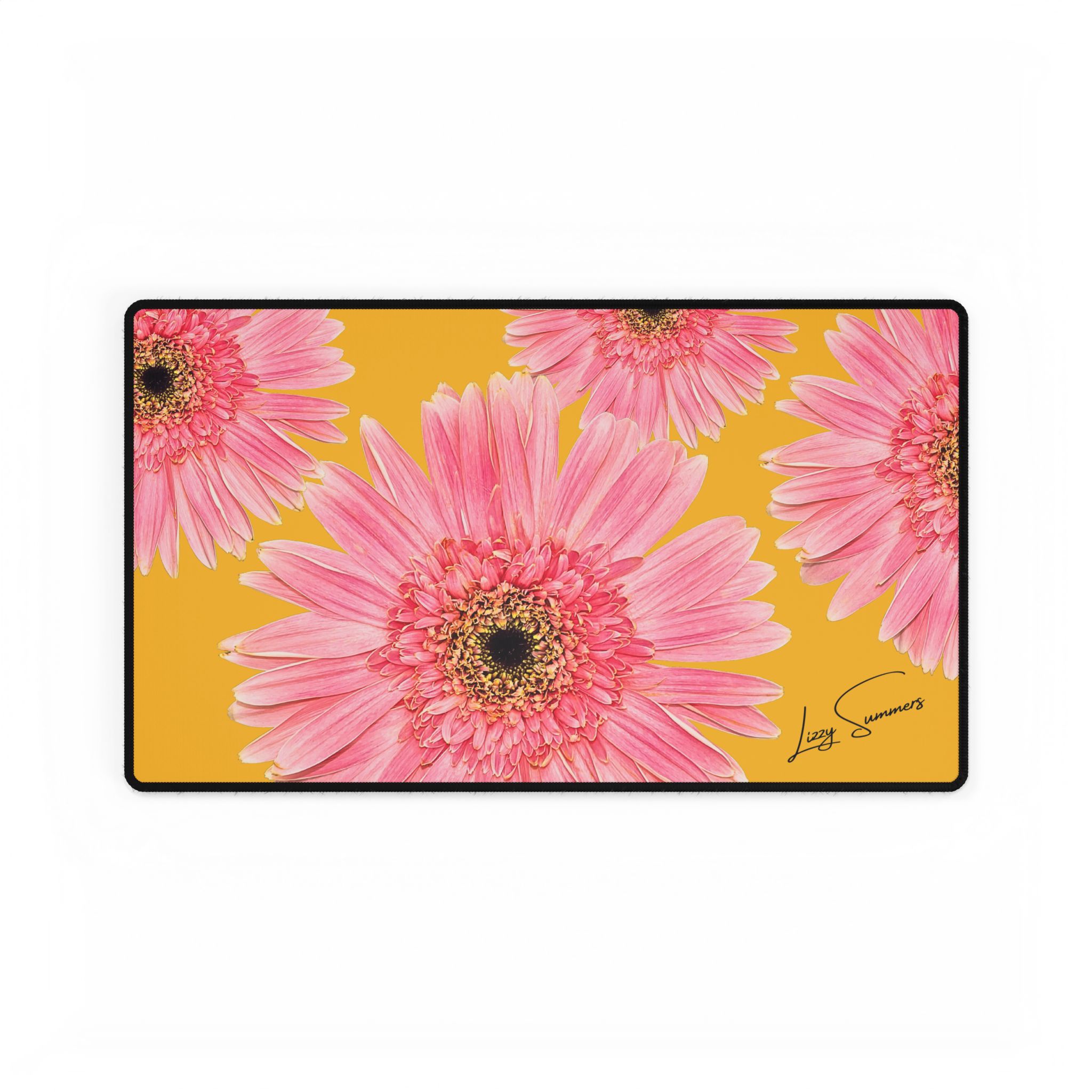 Desk Mat Desk Pad Pink Flower on Yellow - Image 9