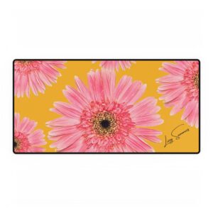 Desk Mat Desk Pad Pink Flower on Yellow