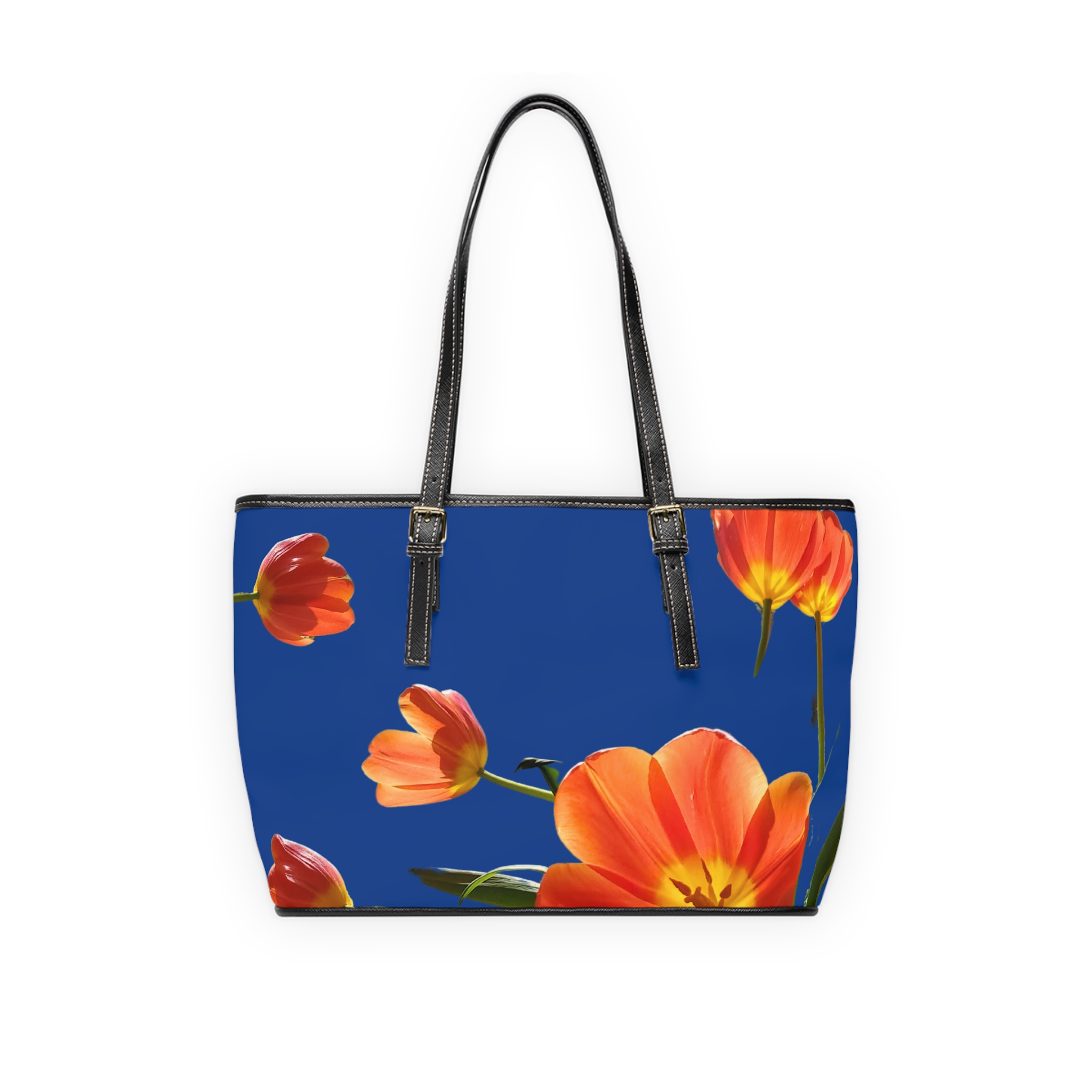 Orange Tulip on Blue PU Leather Shoulder Bag - Image 6