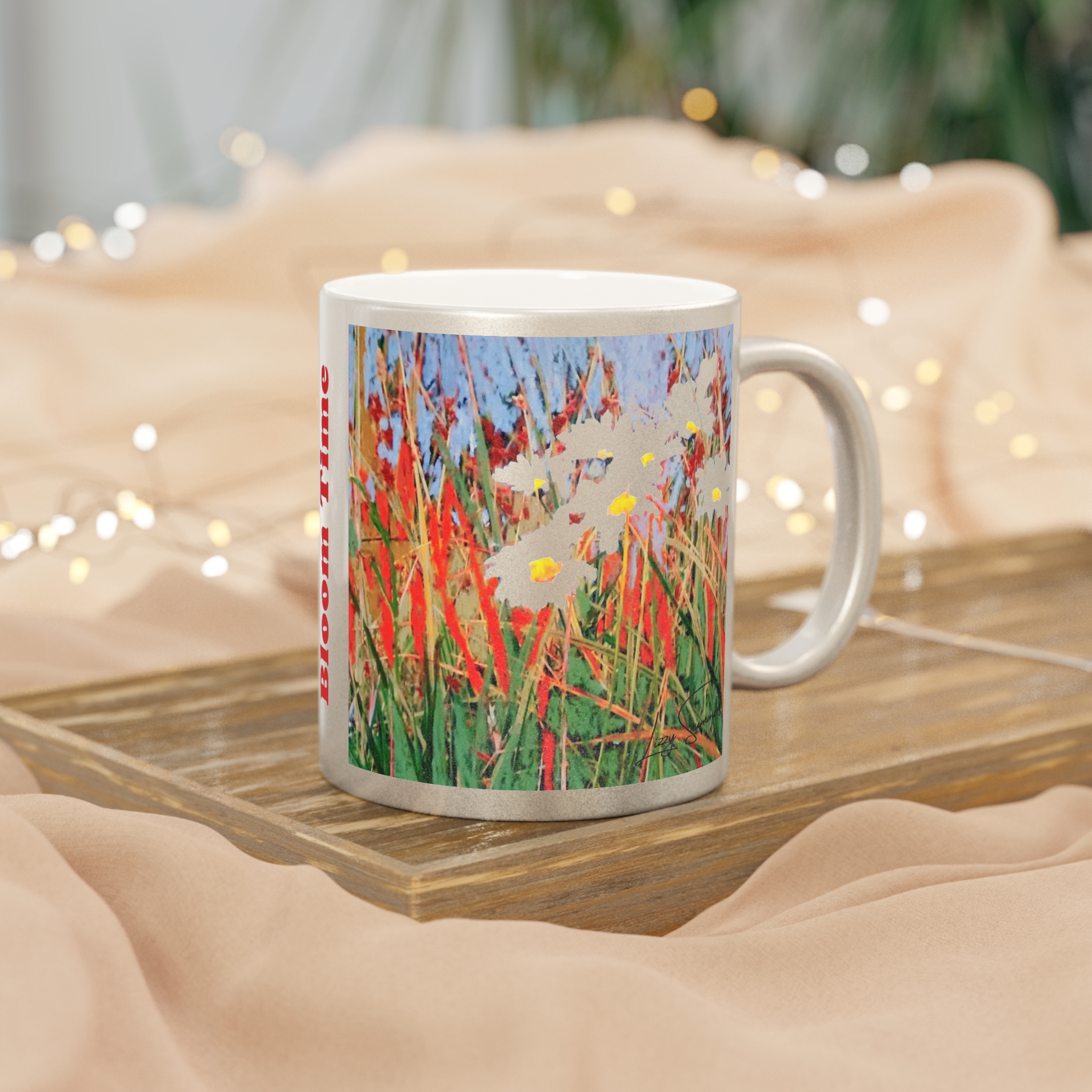 Coffee Mug Metallic (SilverGold) Pastel Daisies - Image 4
