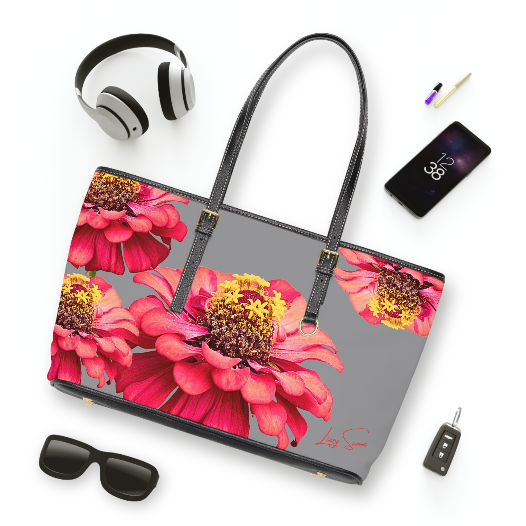 Pink Zinnia  PU Leather Shoulder Bag - Image 3