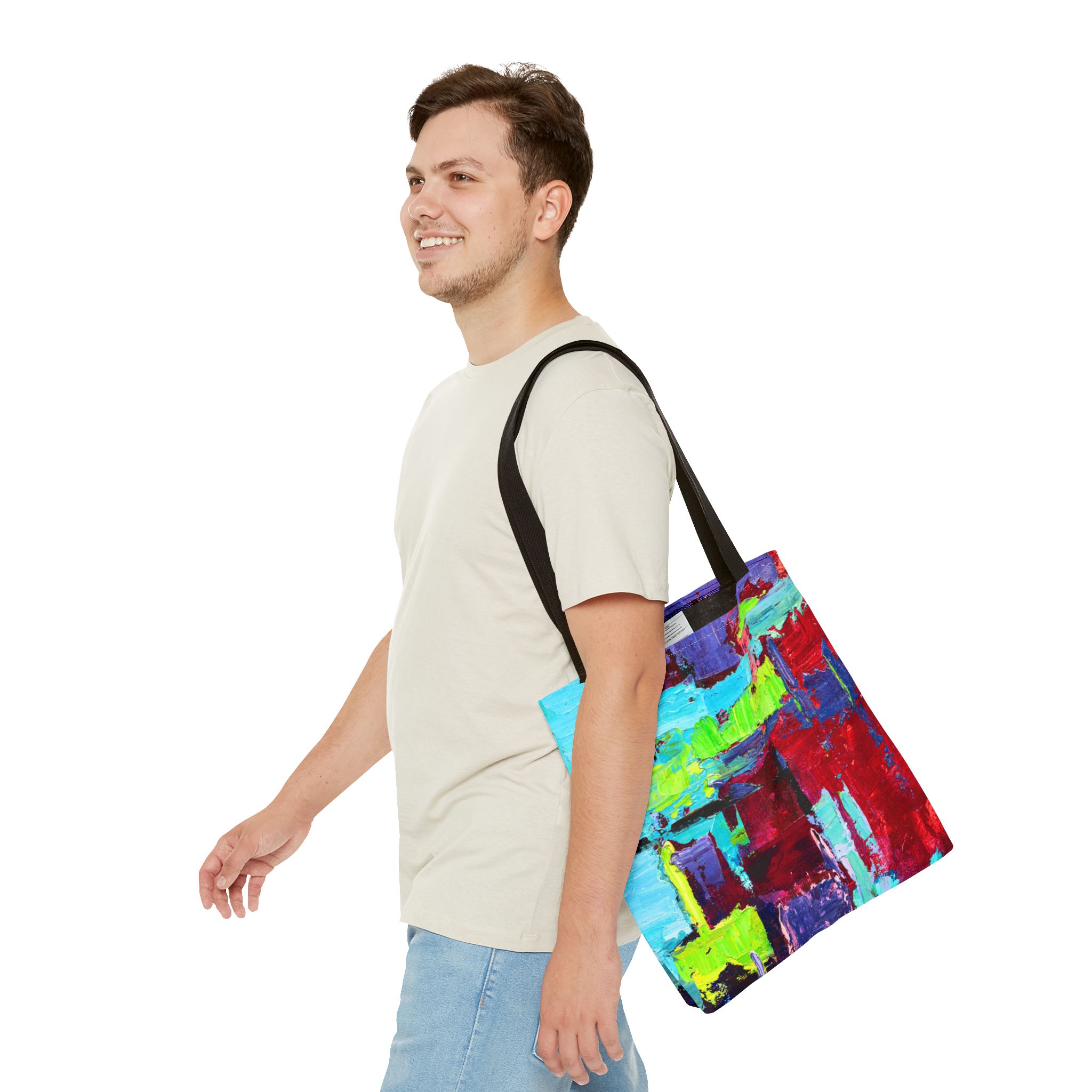 Abstract Painterly Deep Red and Sky Blue Tote Bag - Image 7