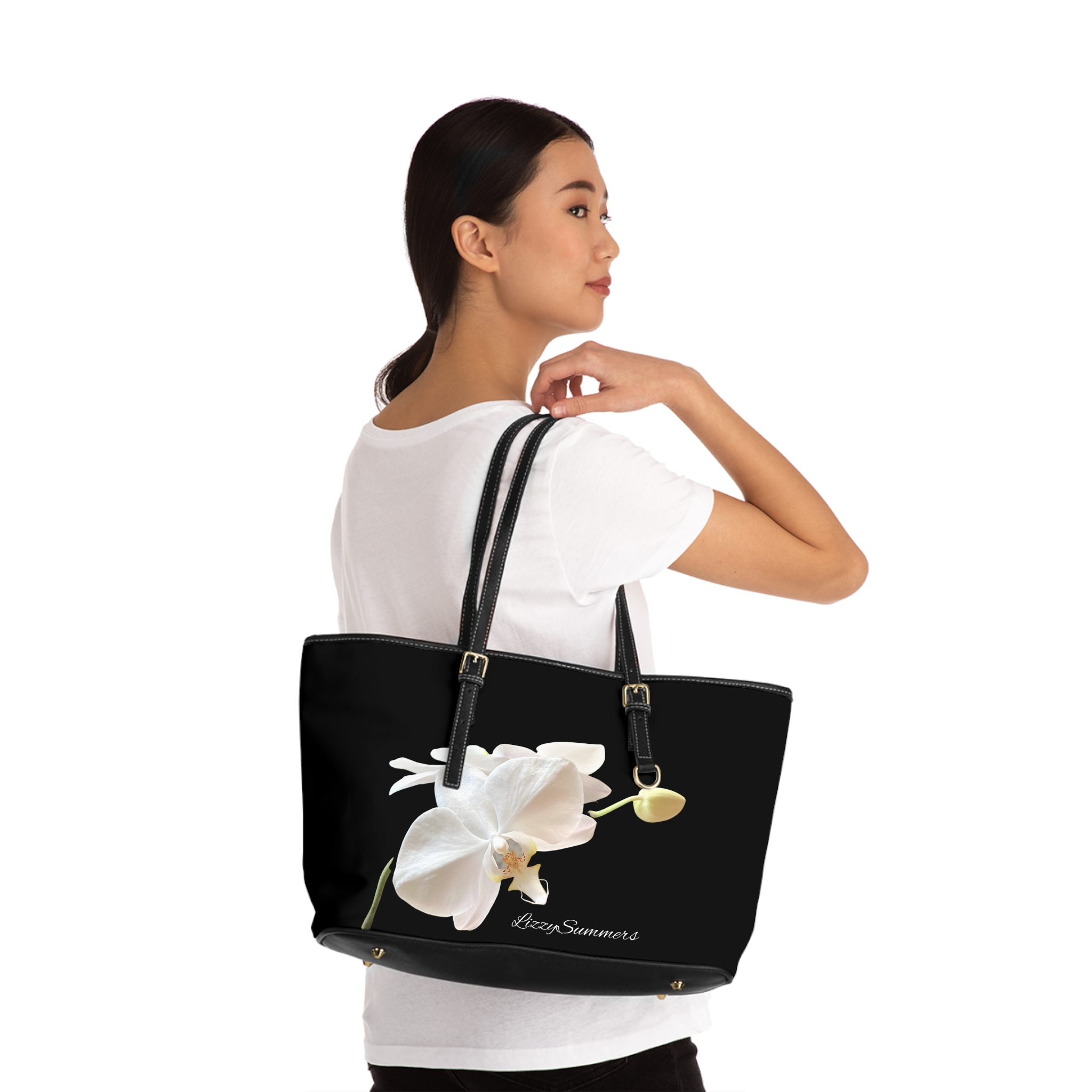 Limited Edition White Orchid Black Shoulder Bag - Image 4