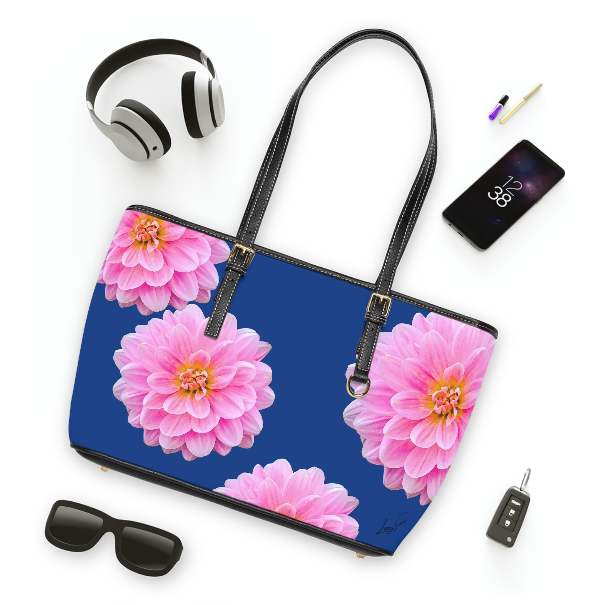 Zinnia on Blue Shoulder Bag - Image 7