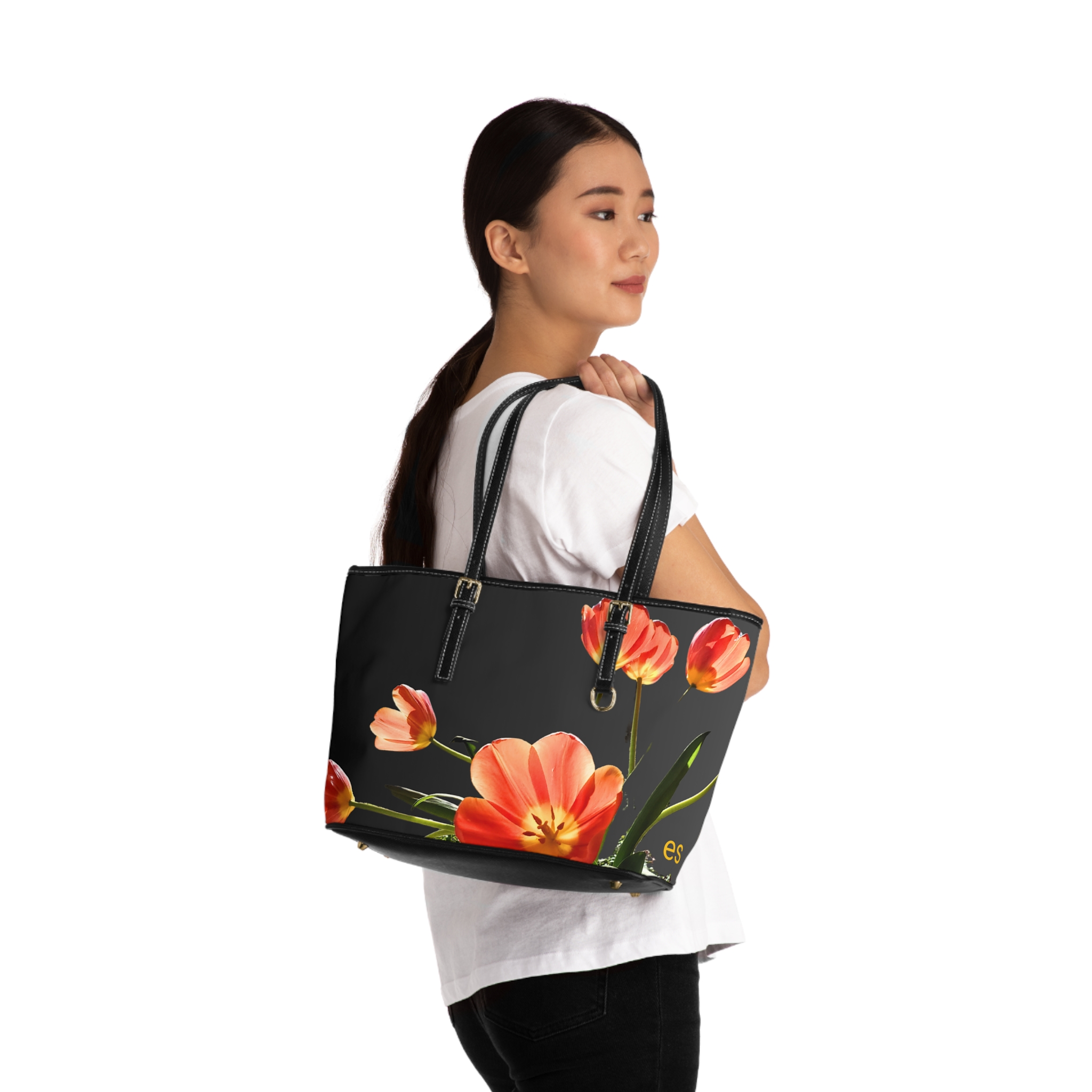Shoulder Bag, Orange Tulip on Black - Image 8