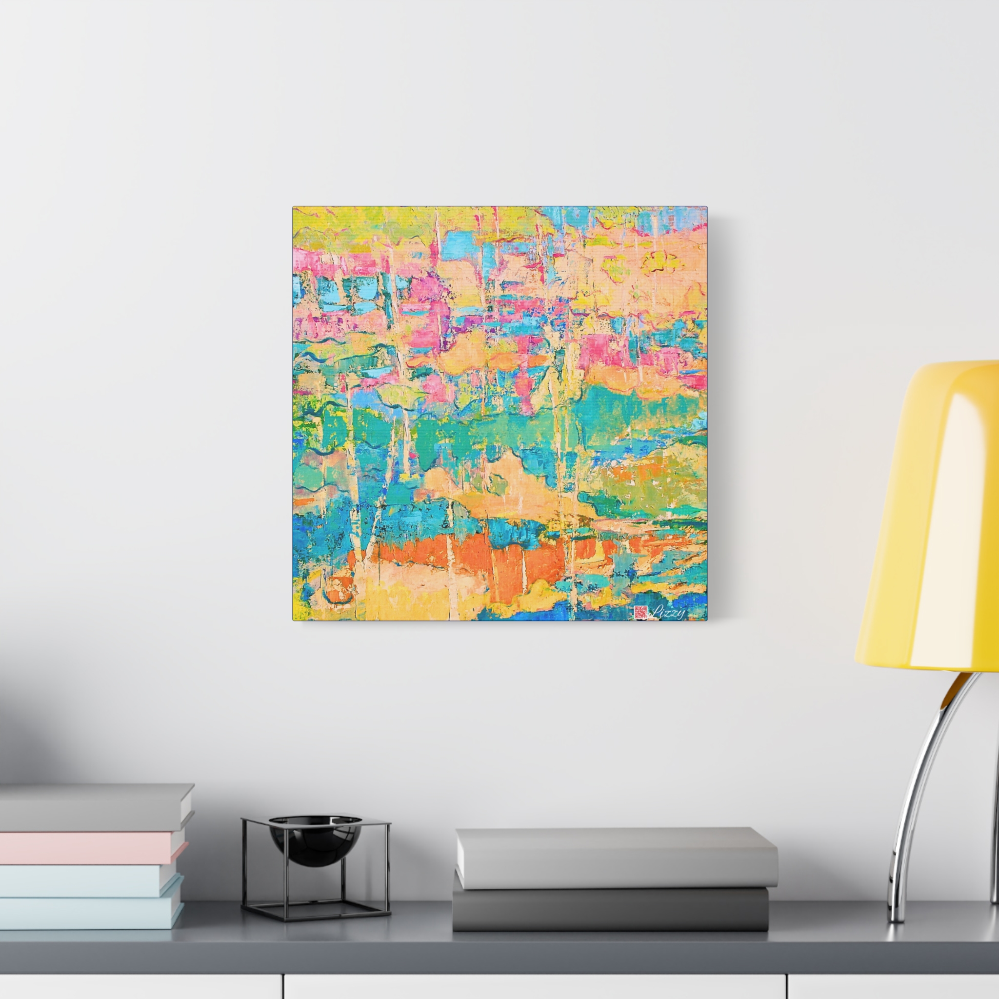 Canvas Print - Pastel Landscape- Teal and Pink - Image 15