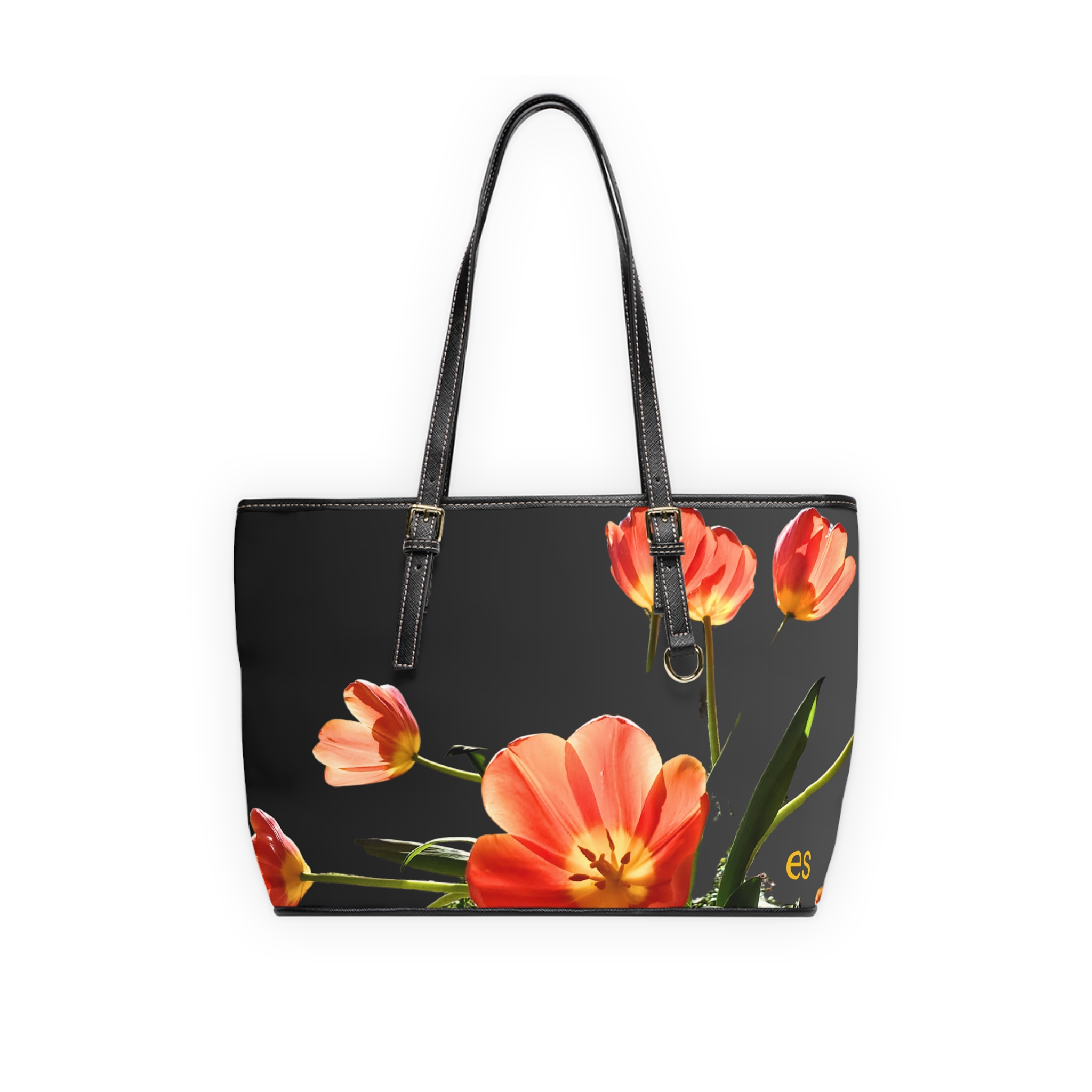 Shoulder Bag, Orange Tulip on Black - Image 5