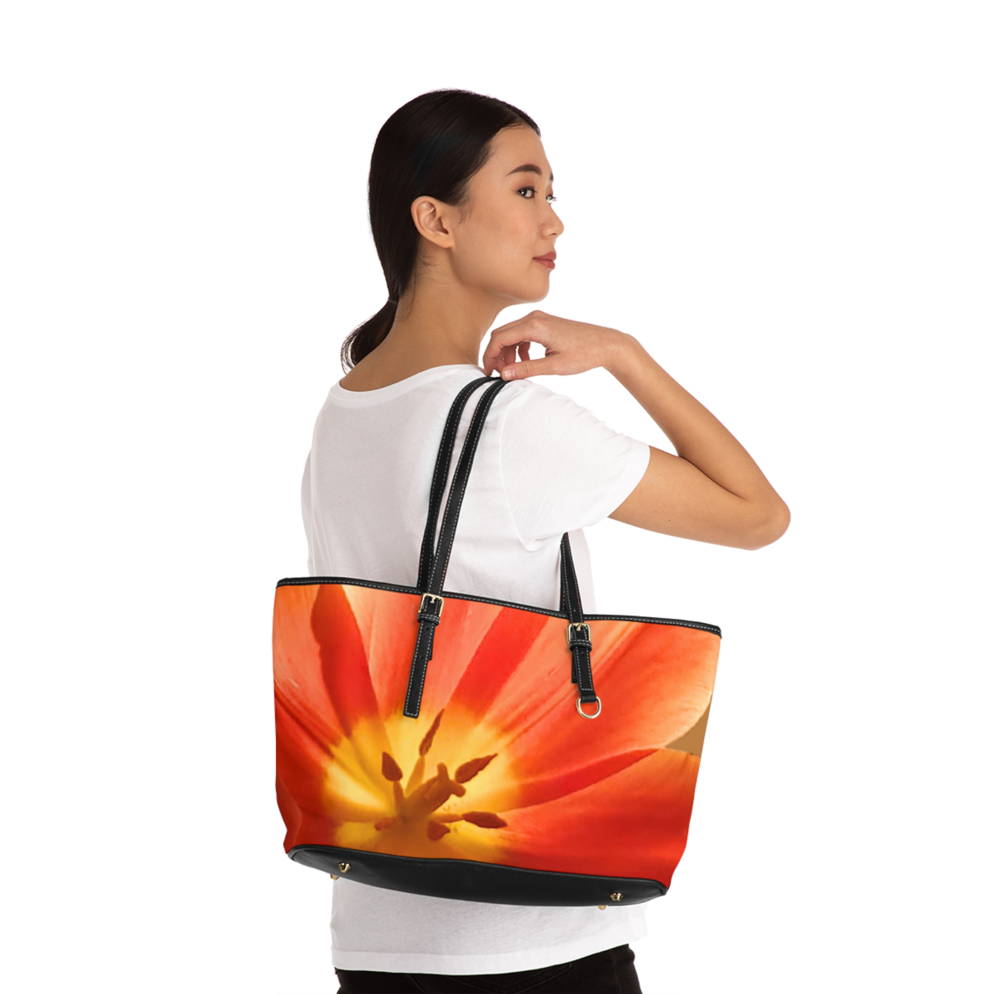 Orange Tulip on Brown Shoulder Bag - Image 4