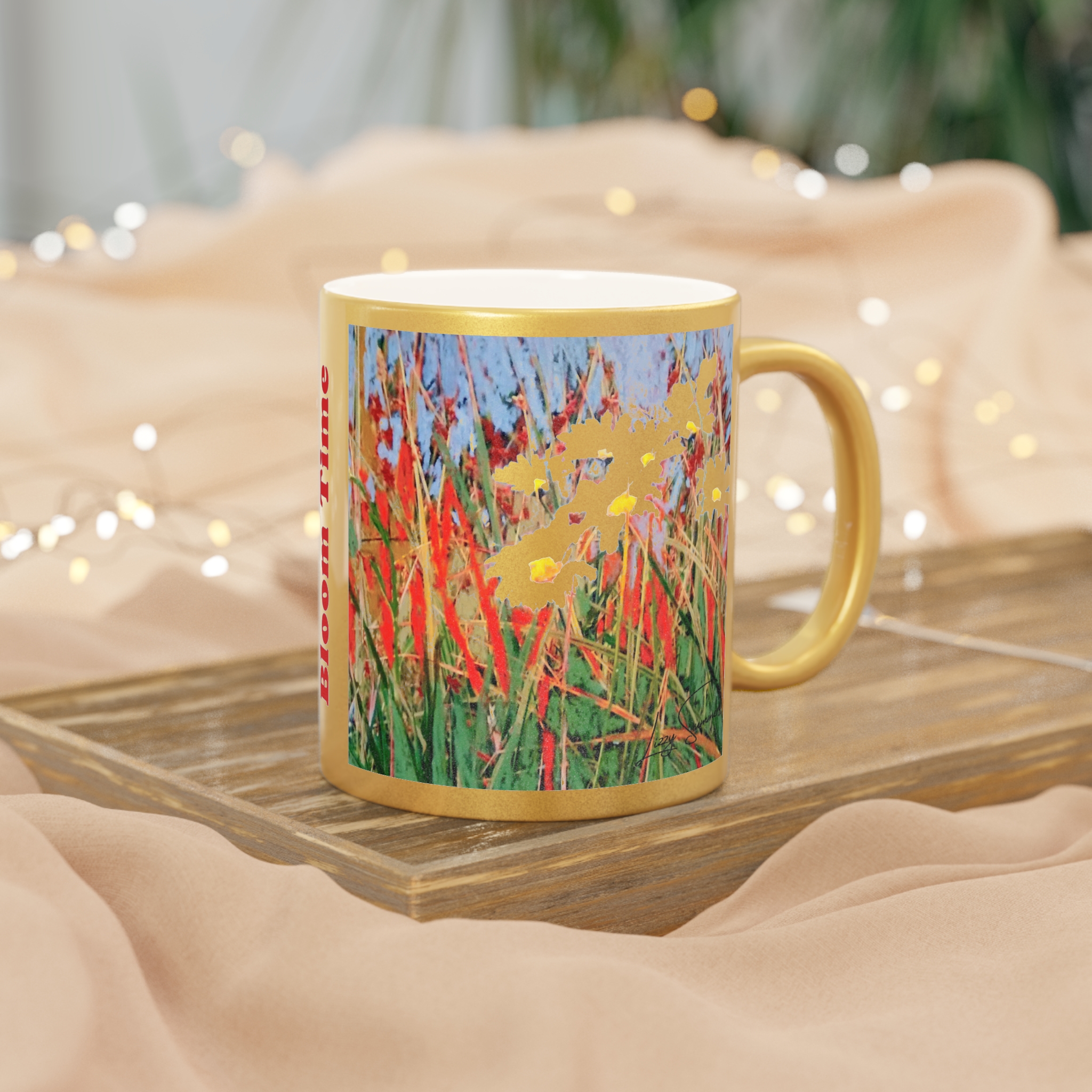 Coffee Mug Metallic (SilverGold) Pastel Daisies - Image 8