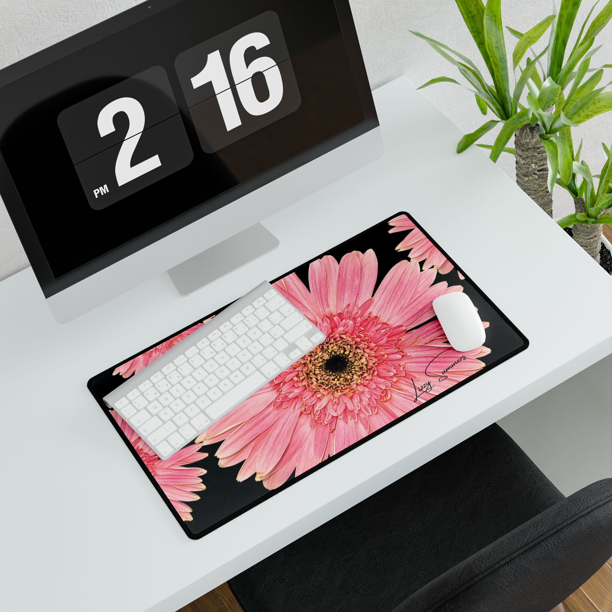 Desk Mat Desk Pad Pink Flower on Black - Image 11