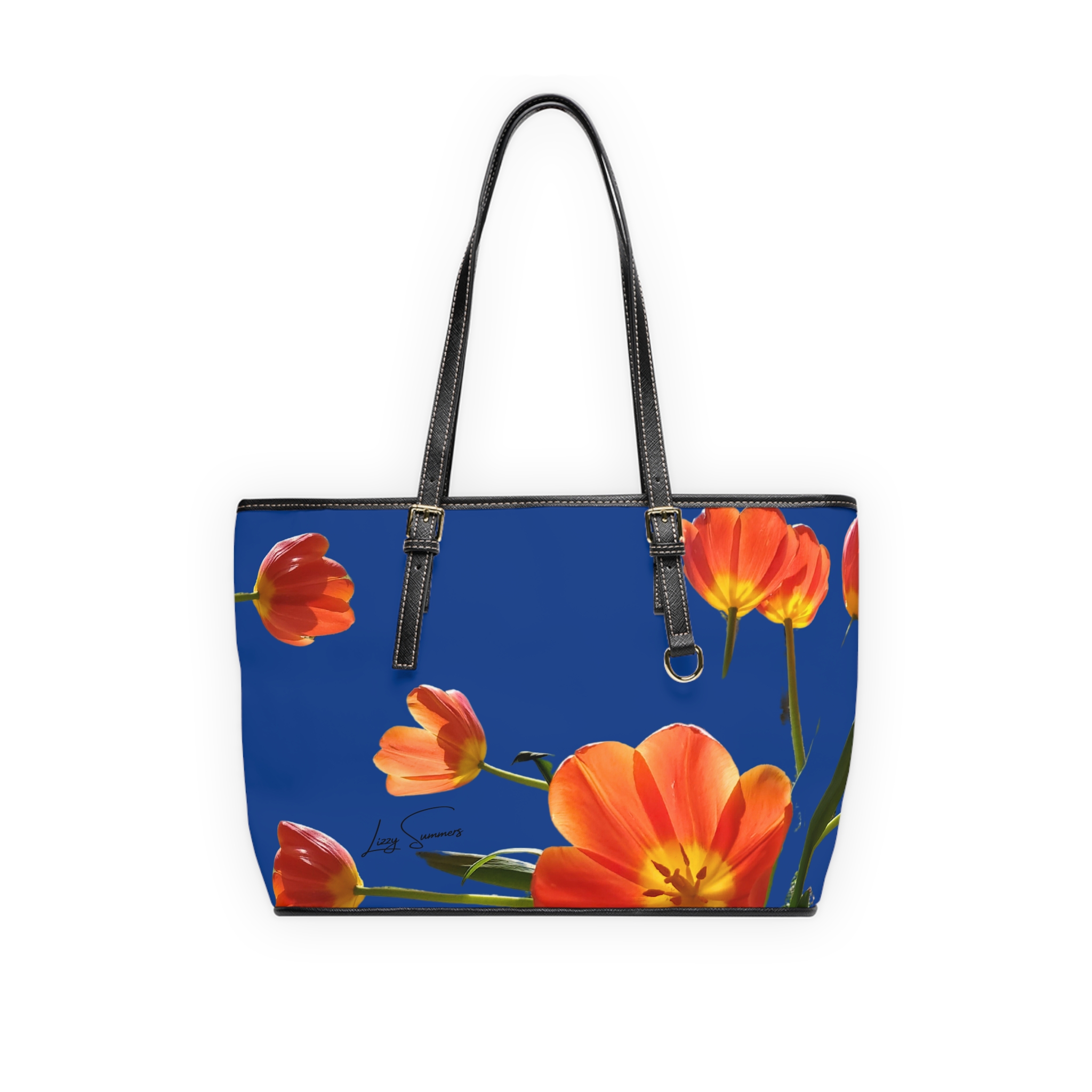 Orange Tulip on Blue PU Leather Shoulder Bag - Image 5
