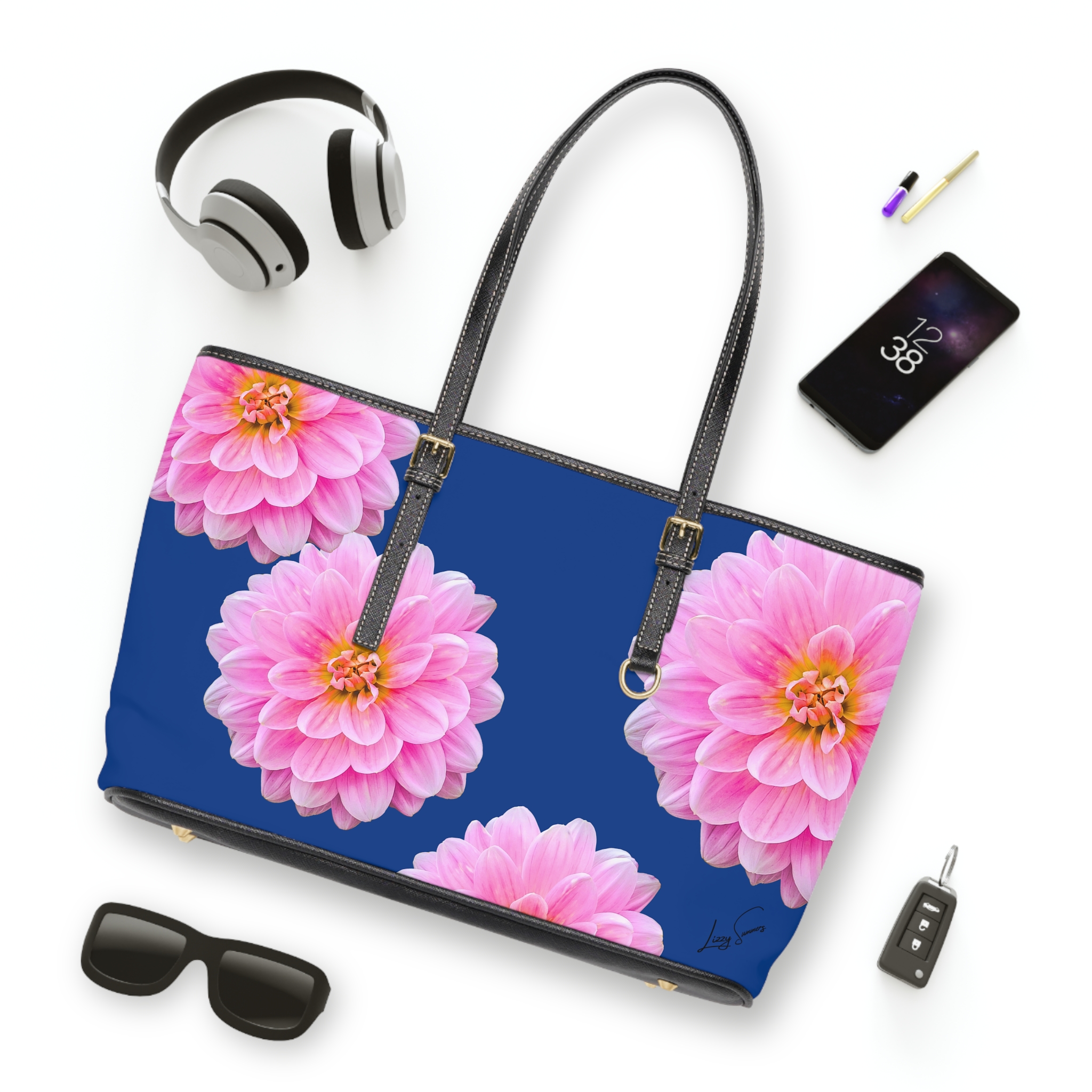 Zinnia on Blue Shoulder Bag - Image 3