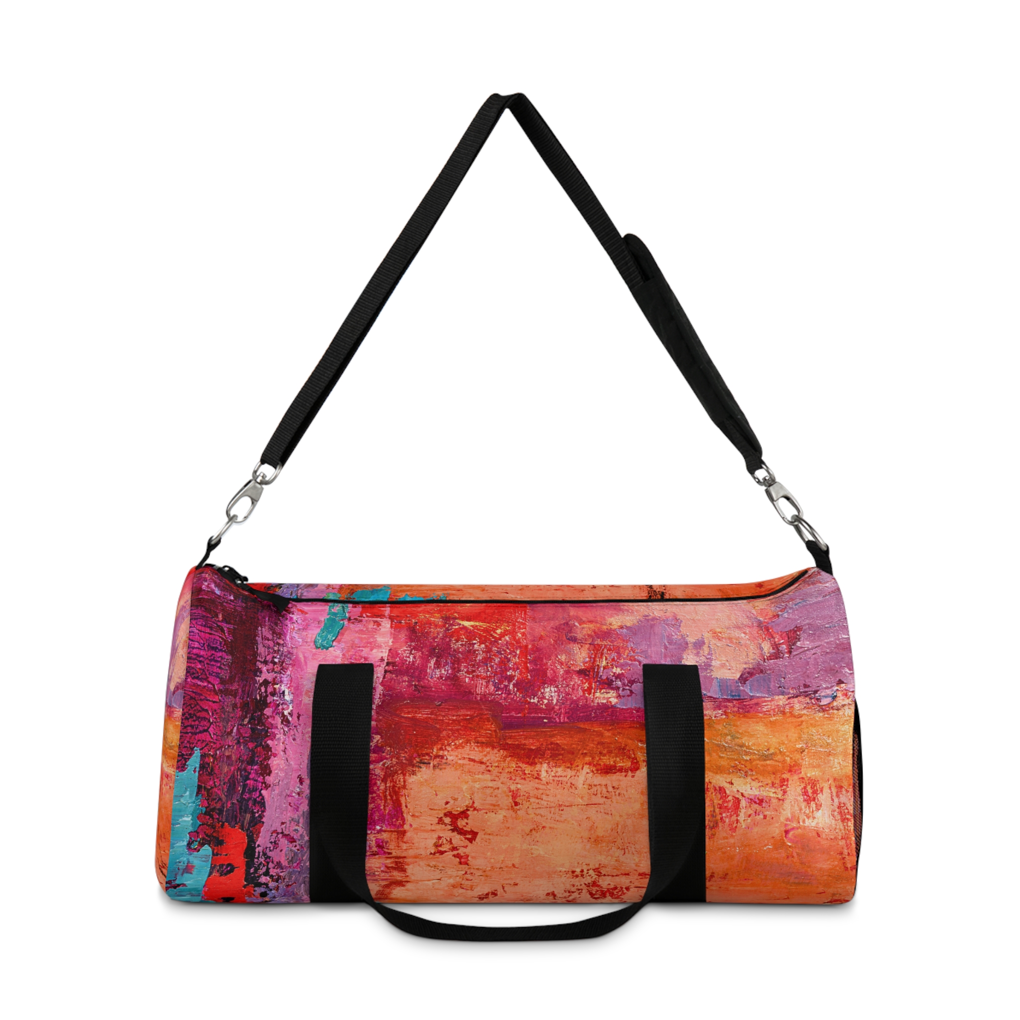 Warm Orange and Red Painterly Duffel Bag - Image 6