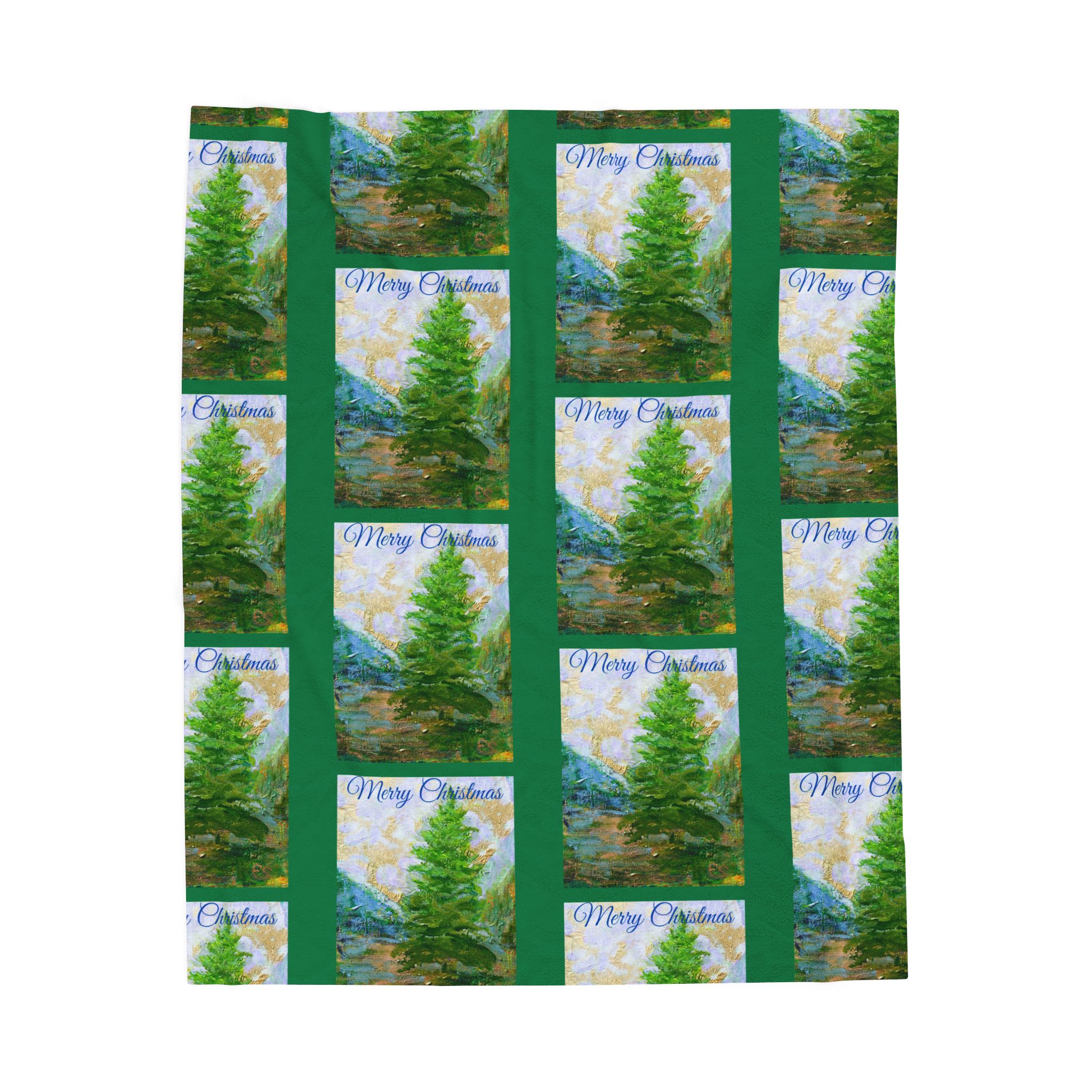 Cozy Velveteen Plush Blanket with Tree Design - Perfect for Holiday Comfort Green - Image 5